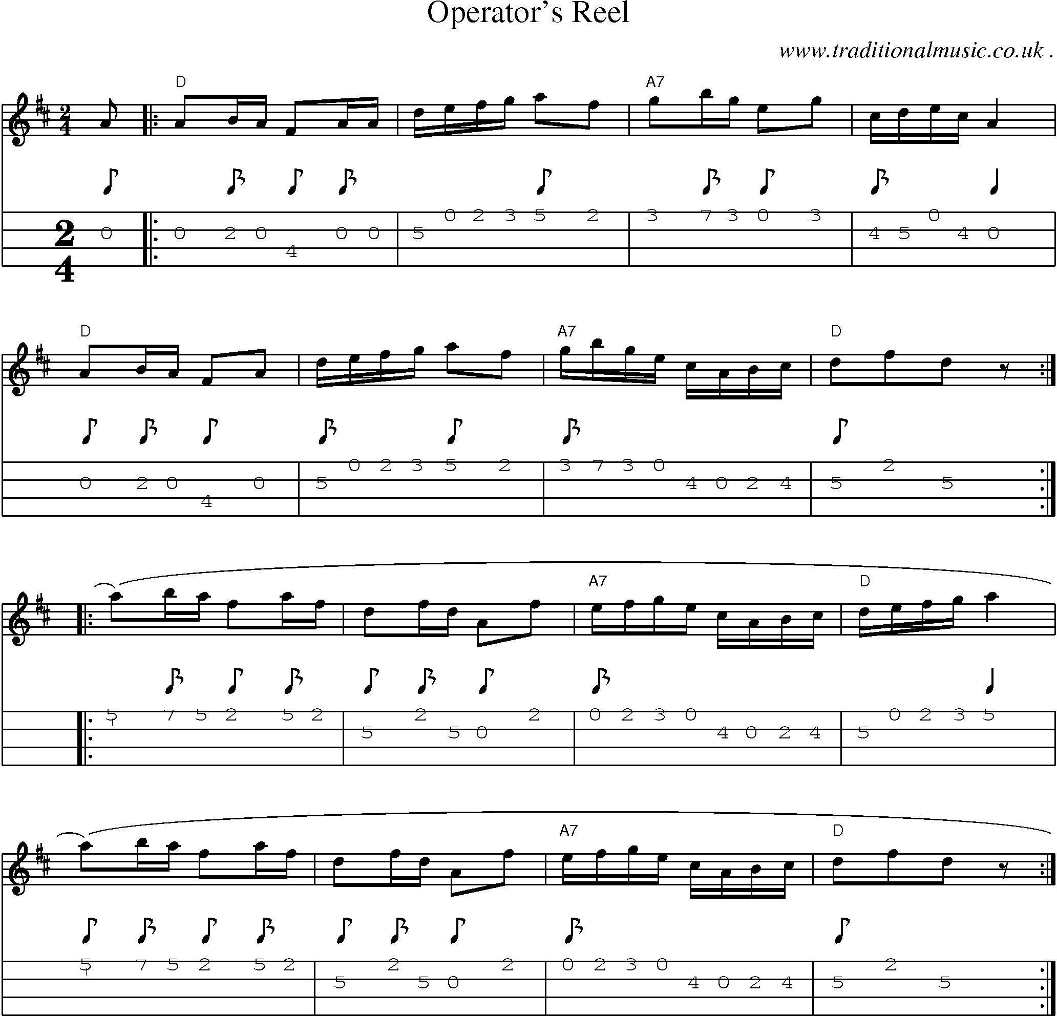 Sheet-Music and Mandolin Tabs for Operators Reel