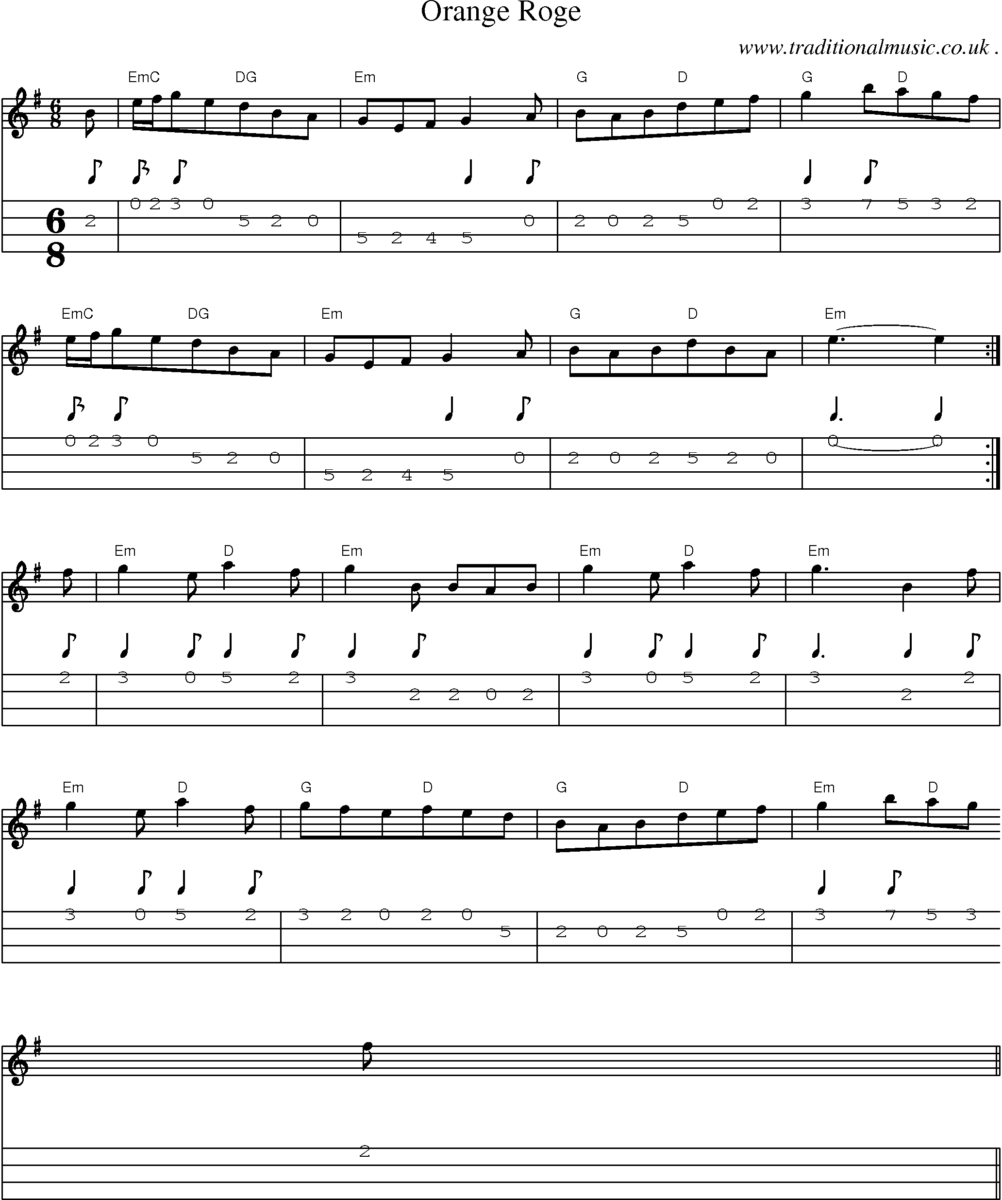 Sheet-Music and Mandolin Tabs for Orange Roge