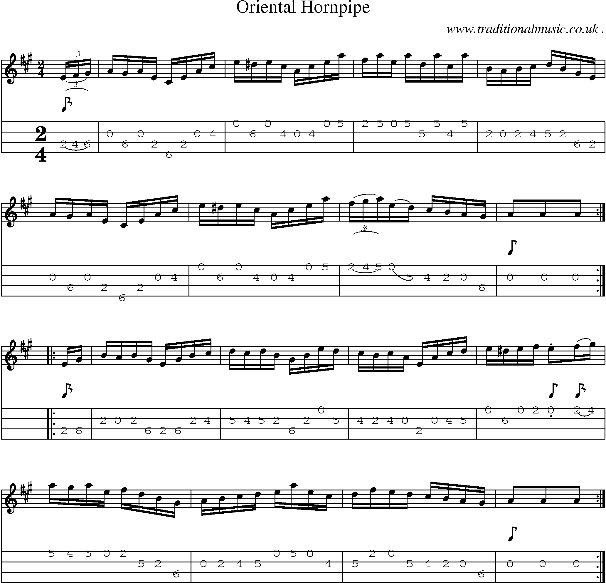 Sheet-Music and Mandolin Tabs for Oriental Hornpipe