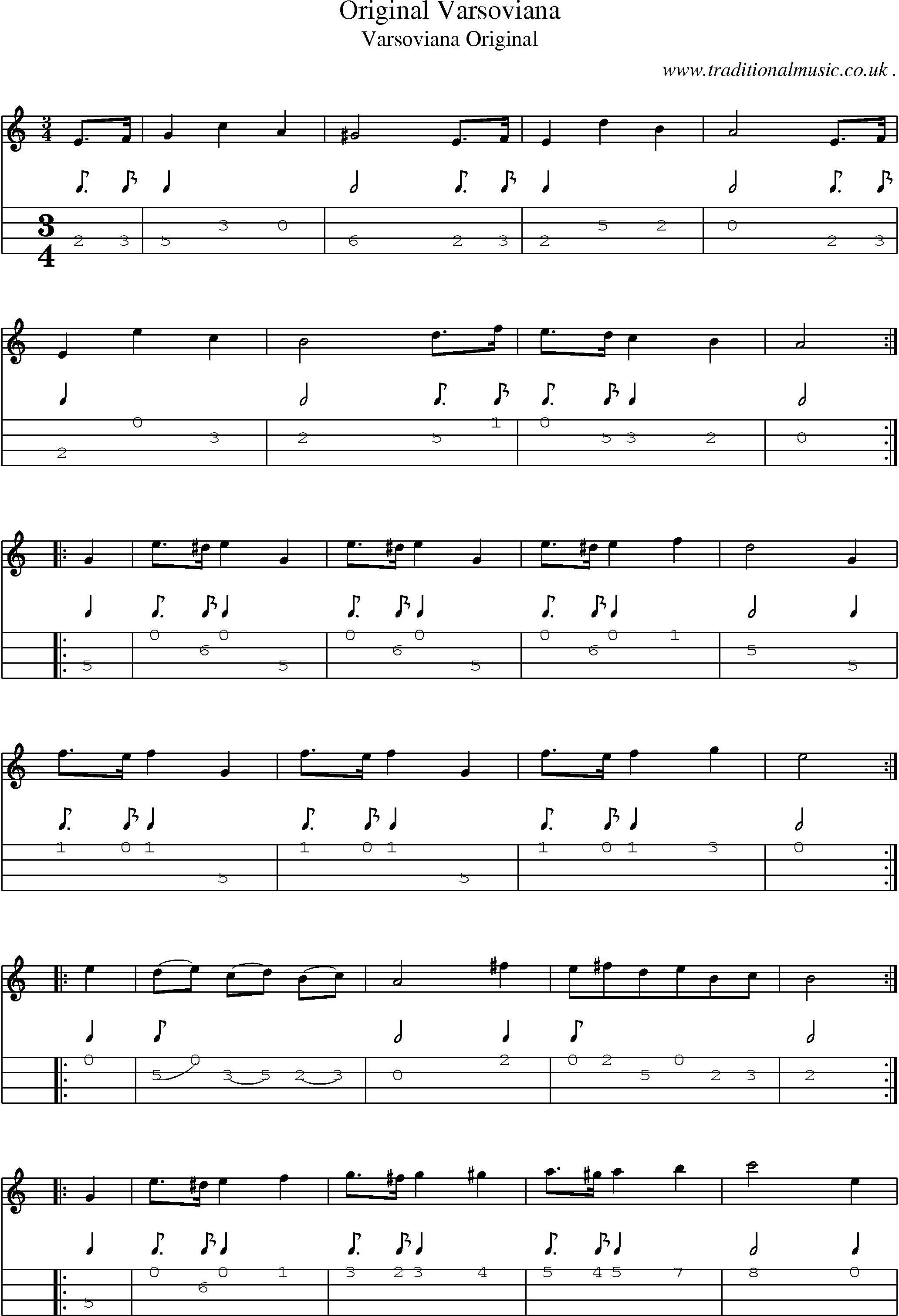 Sheet-Music and Mandolin Tabs for Original Varsoviana