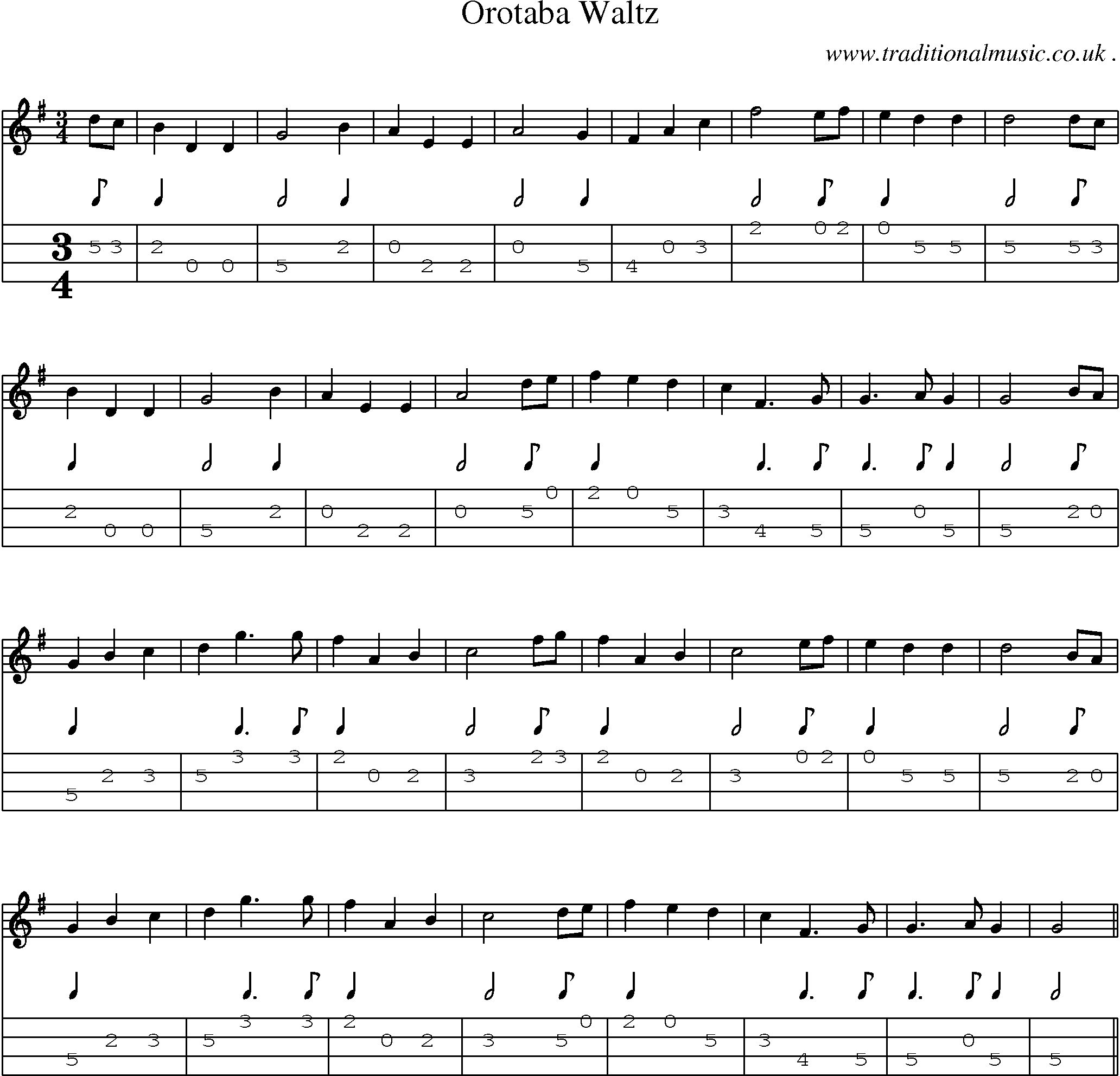 Sheet-Music and Mandolin Tabs for Orotaba Waltz
