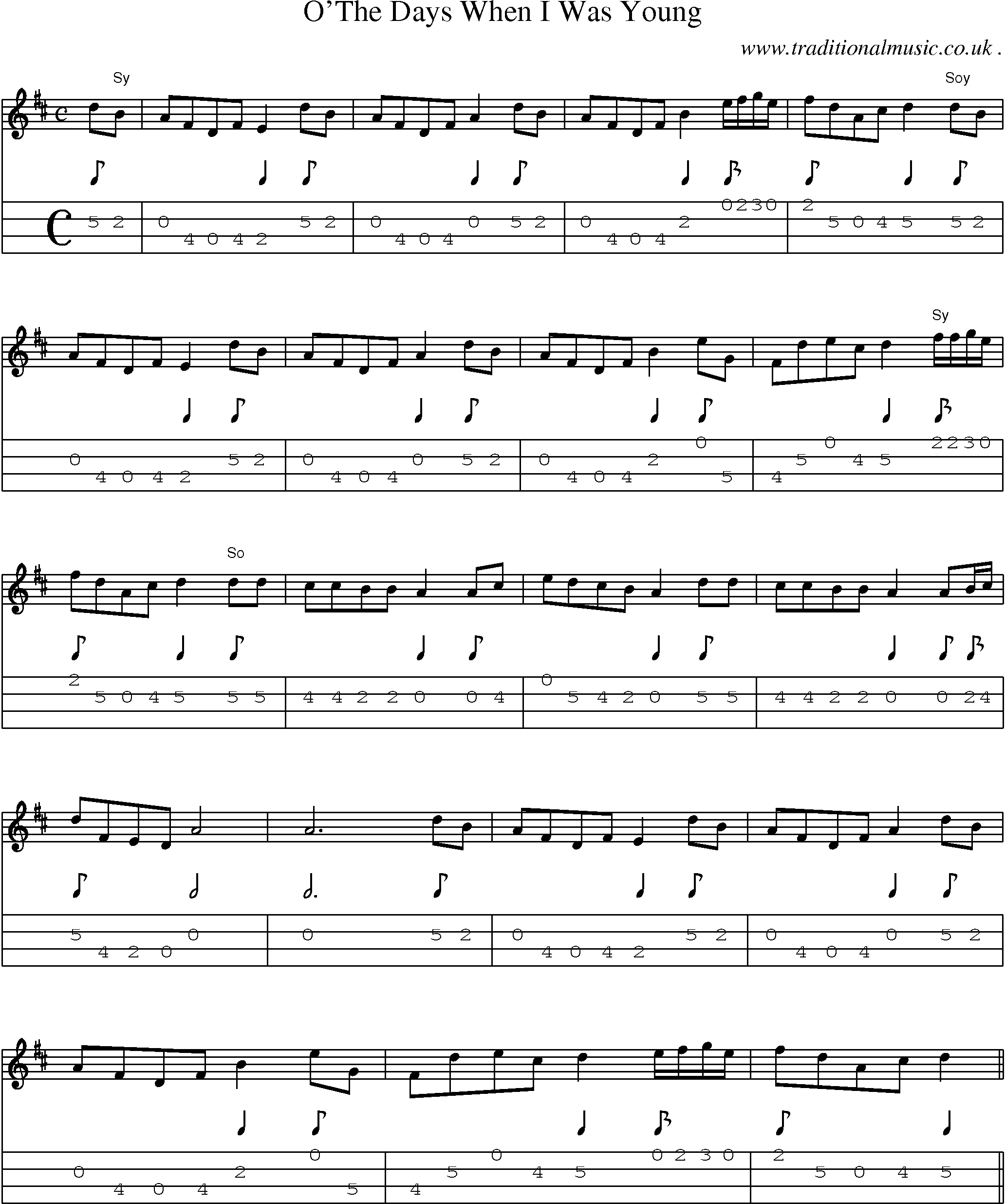 Sheet-Music and Mandolin Tabs for Othe Days When I Was Young
