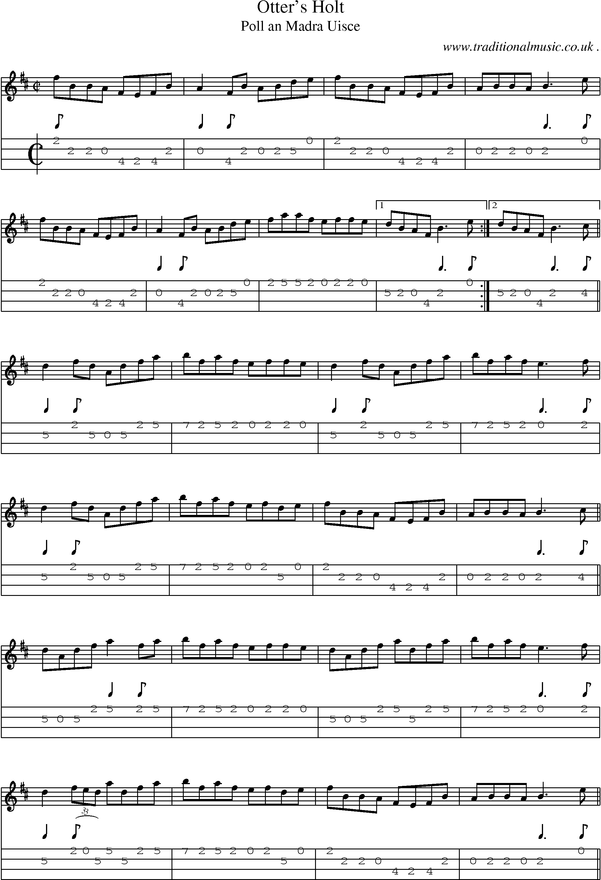 Sheet-Music and Mandolin Tabs for Otters Holt