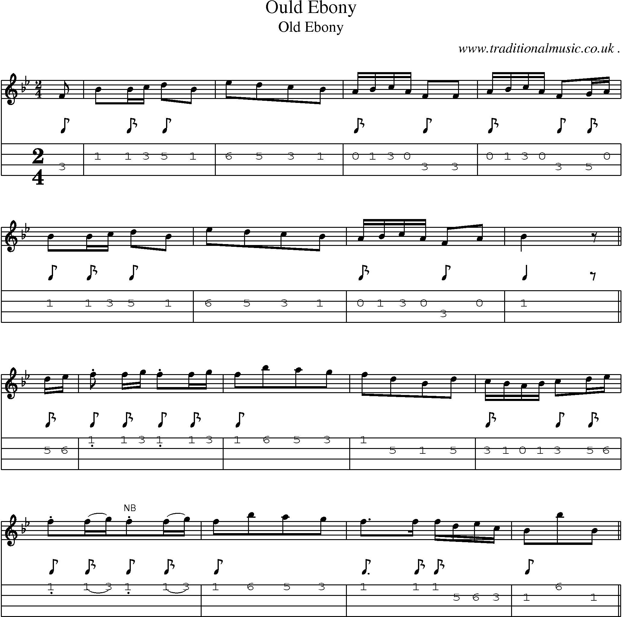 Sheet-Music and Mandolin Tabs for Ould Ebony