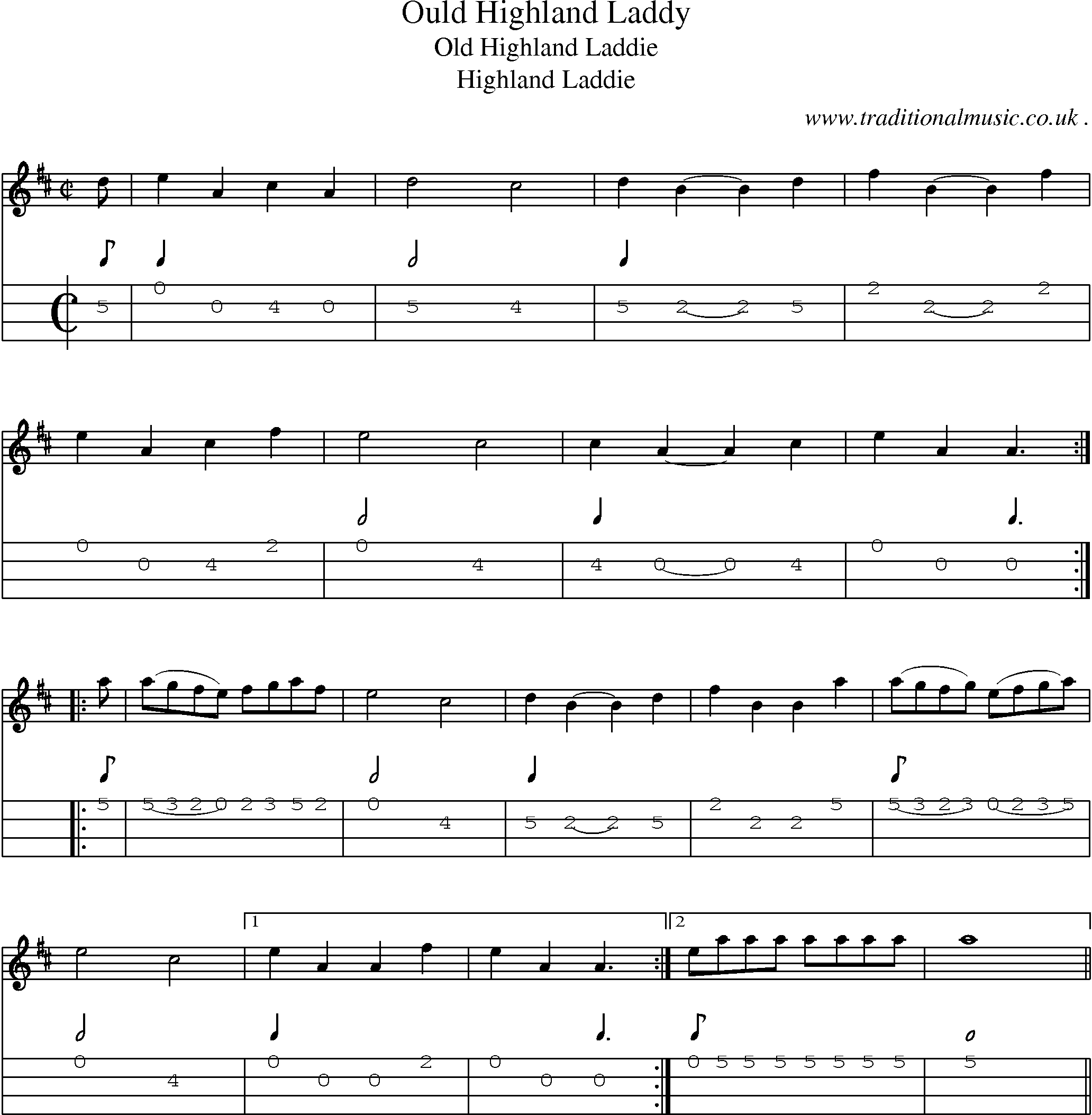 Sheet-Music and Mandolin Tabs for Ould Highland Laddy
