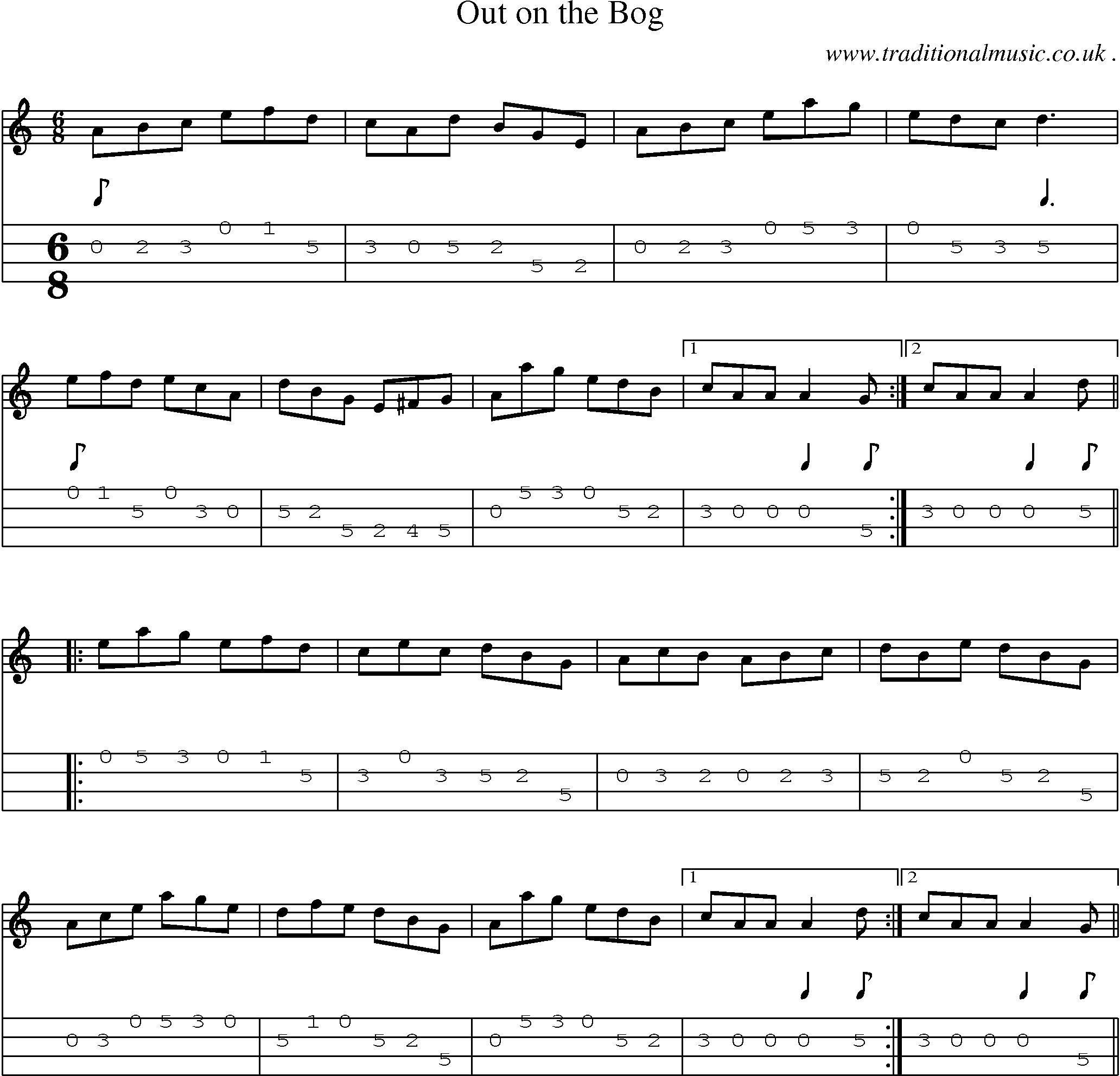 Sheet-Music and Mandolin Tabs for Out On The Bog