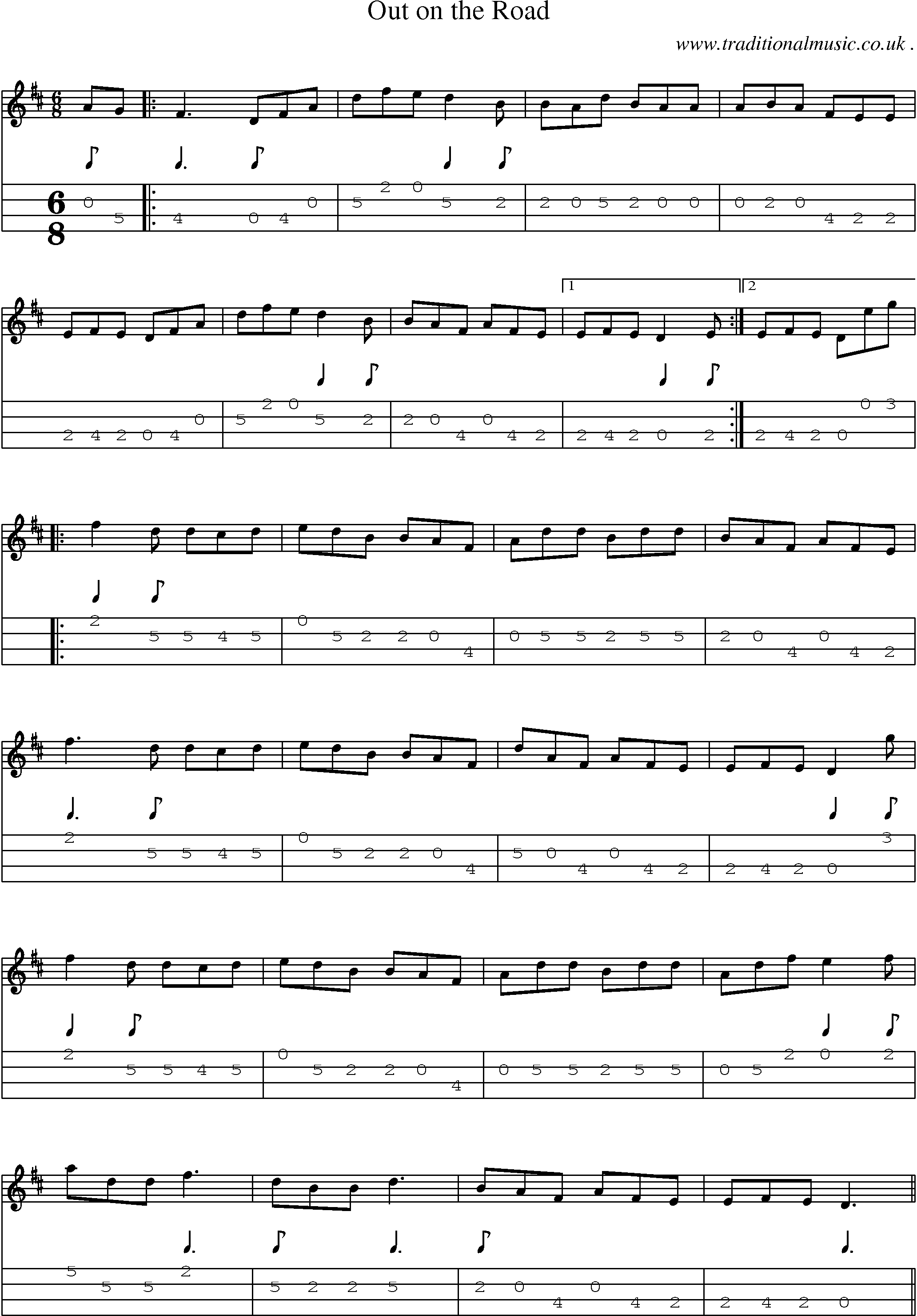 Sheet-Music and Mandolin Tabs for Out On The Road