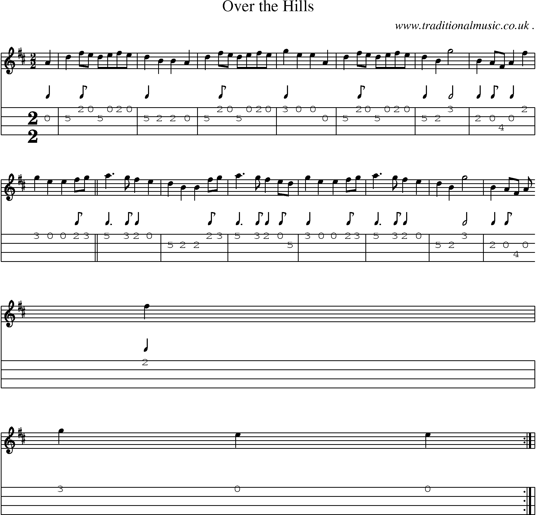 Sheet-Music and Mandolin Tabs for Over The Hills