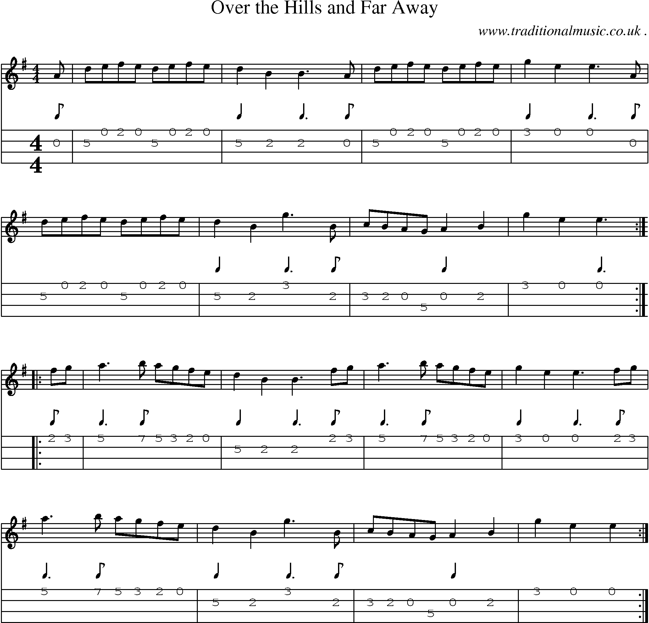 Sheet-Music and Mandolin Tabs for Over The Hills And Far Away
