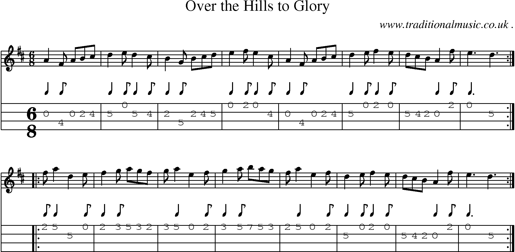 Sheet-Music and Mandolin Tabs for Over The Hills To Glory