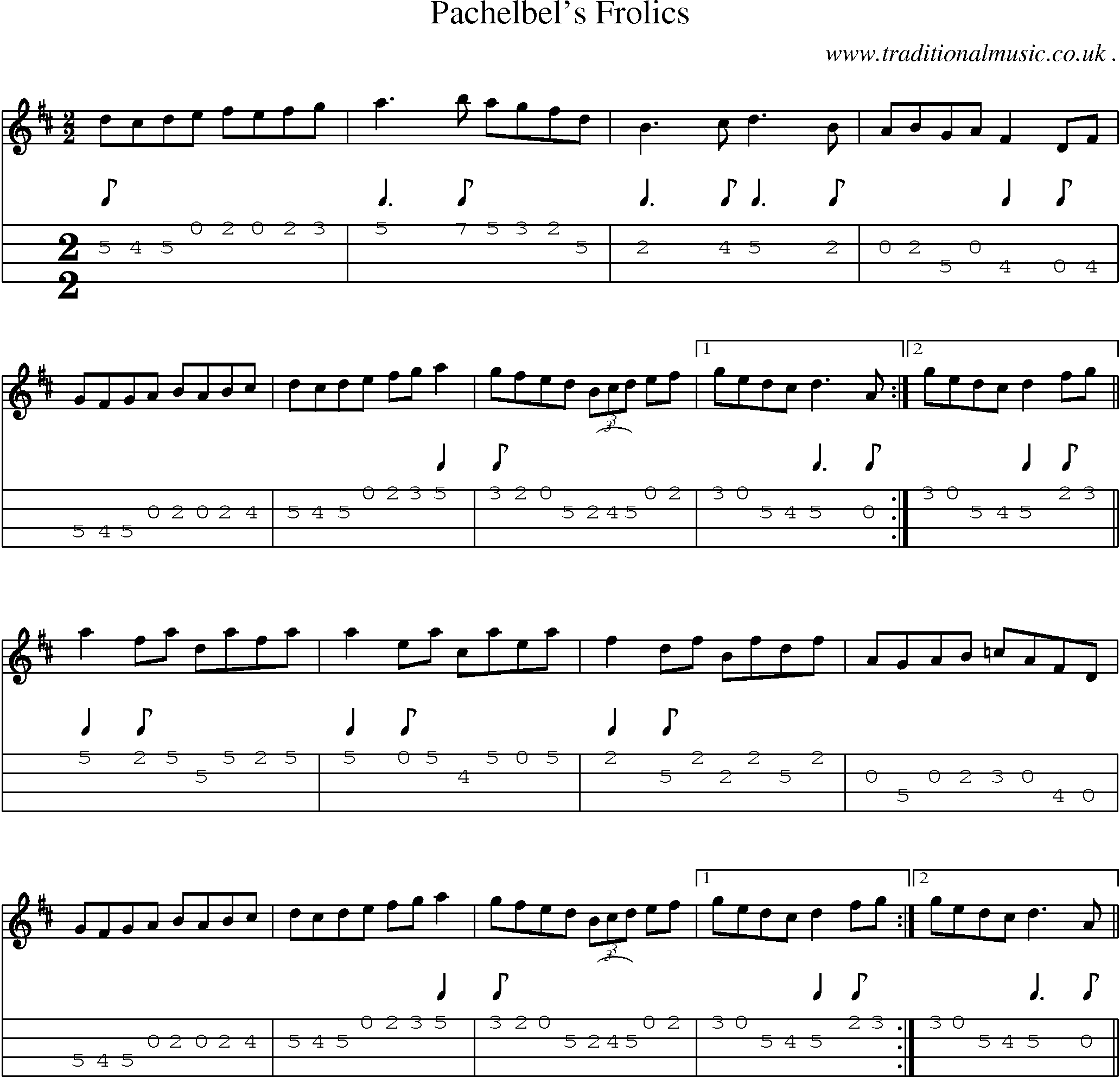 Sheet-Music and Mandolin Tabs for Pachelbels Frolics