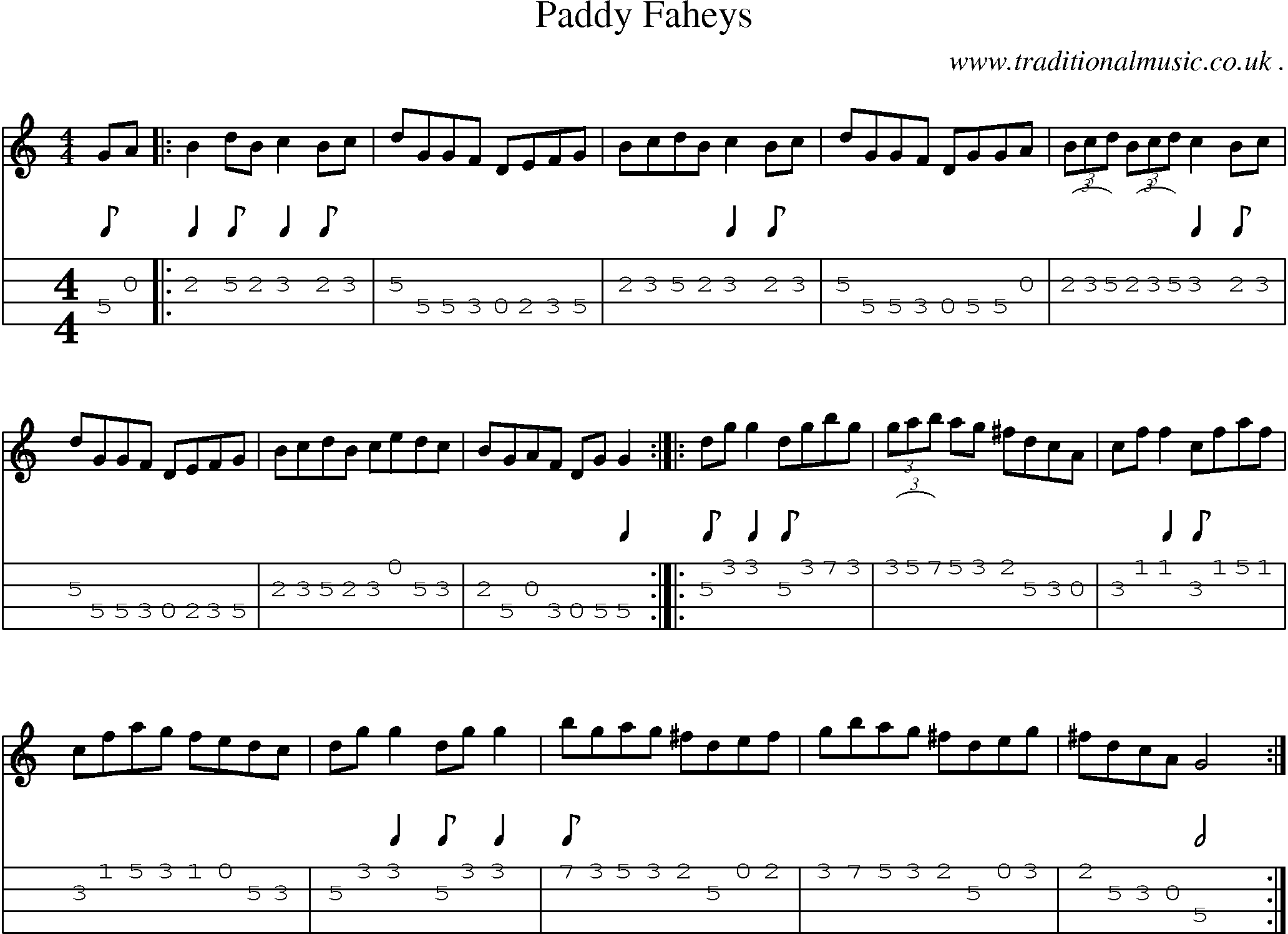 Sheet-Music and Mandolin Tabs for Paddy Faheys