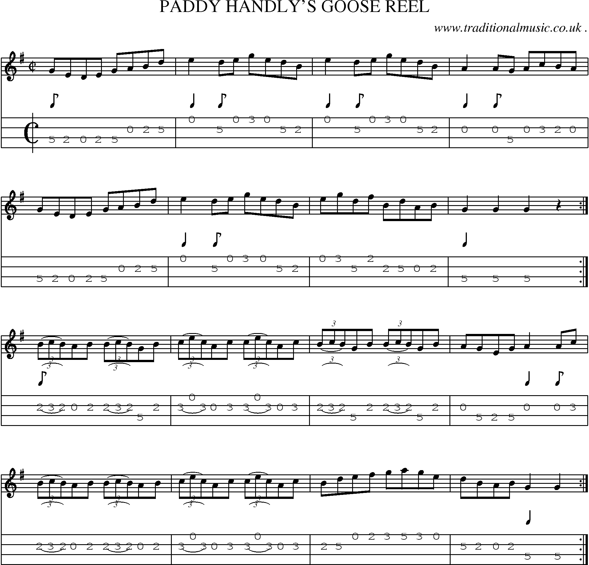Sheet-Music and Mandolin Tabs for Paddy Handlys Goose Reel