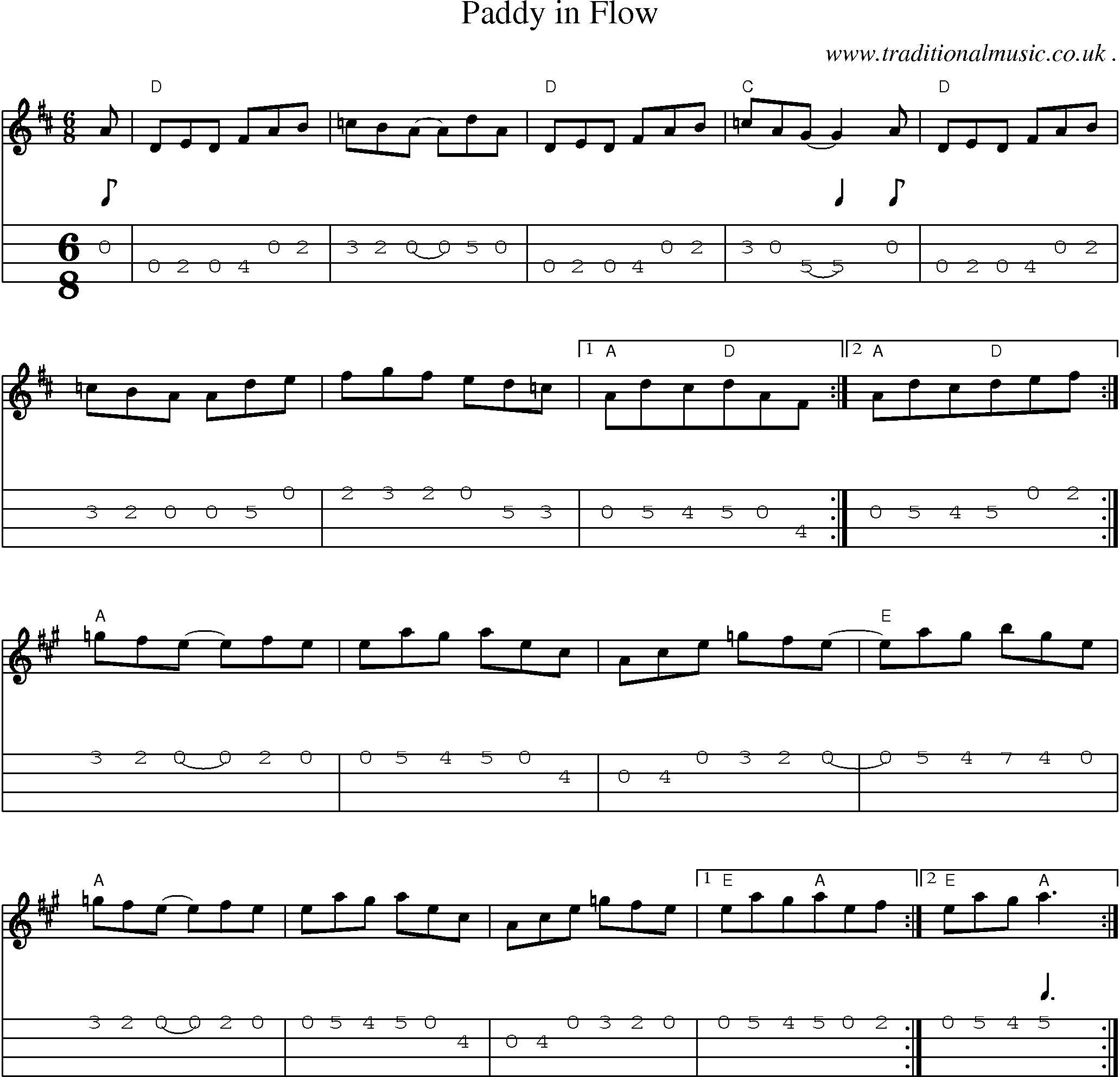 Sheet-Music and Mandolin Tabs for Paddy In Flow