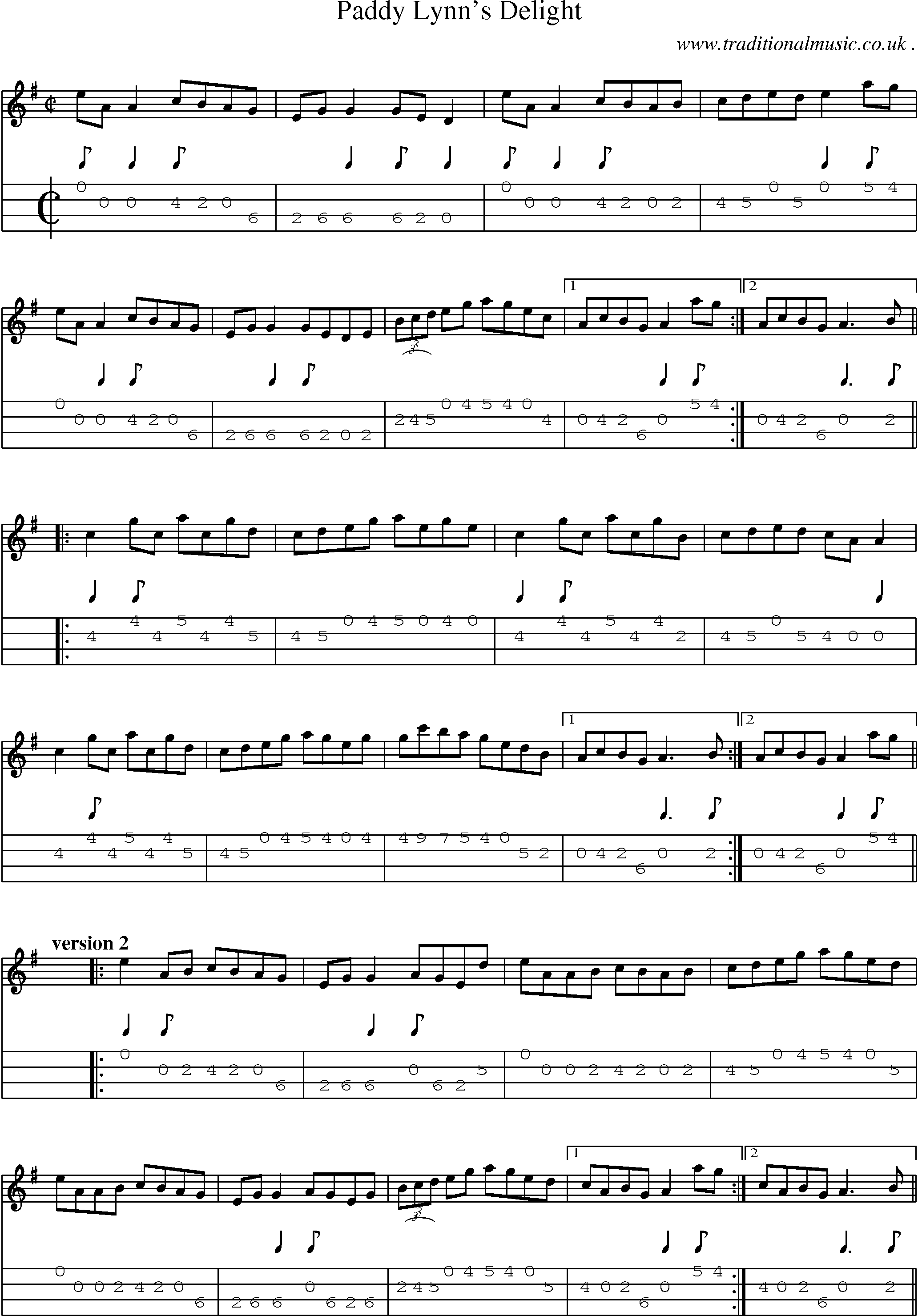 Sheet-Music and Mandolin Tabs for Paddy Lynns Delight