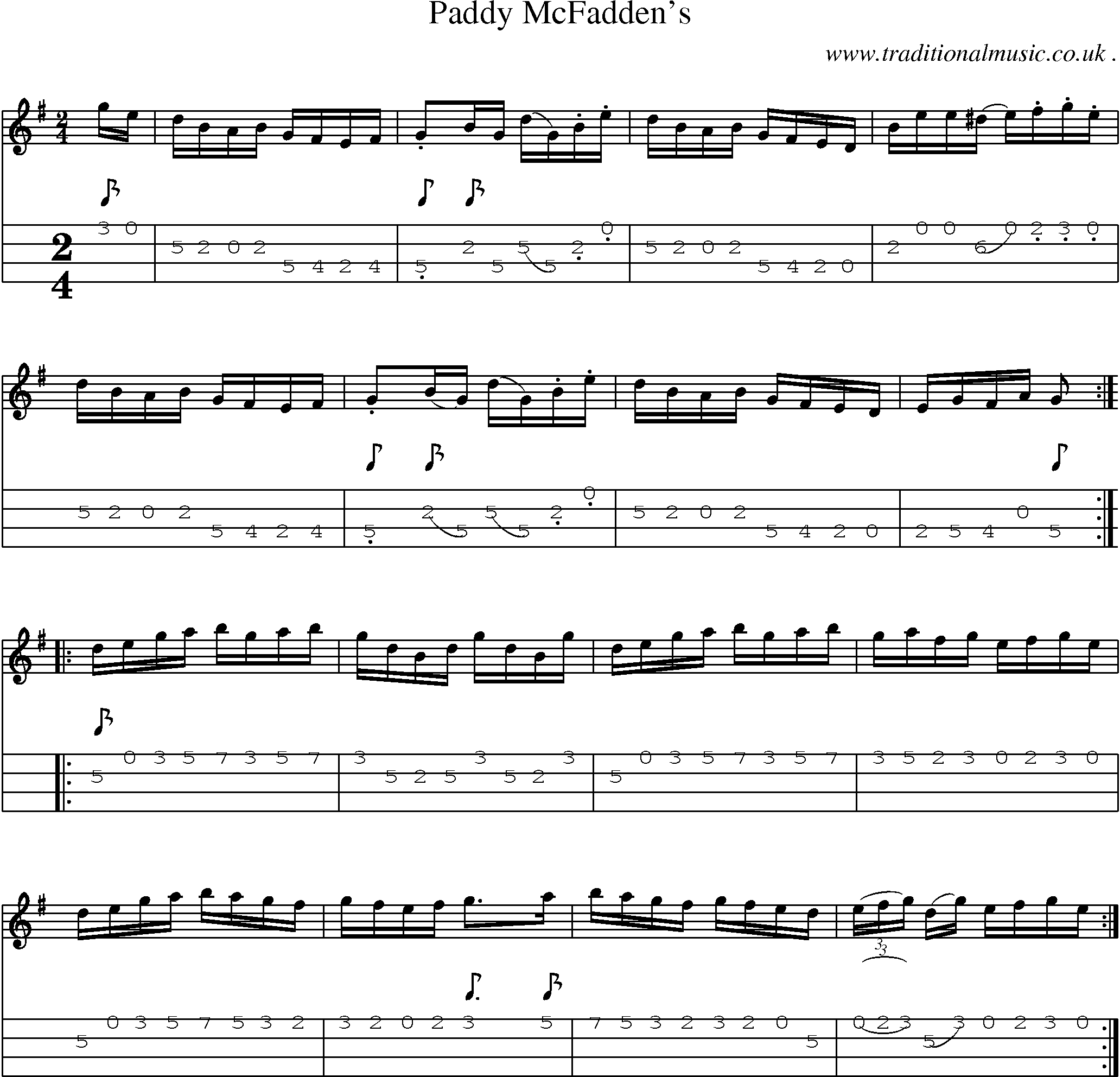 Sheet-Music and Mandolin Tabs for Paddy Mcfaddens
