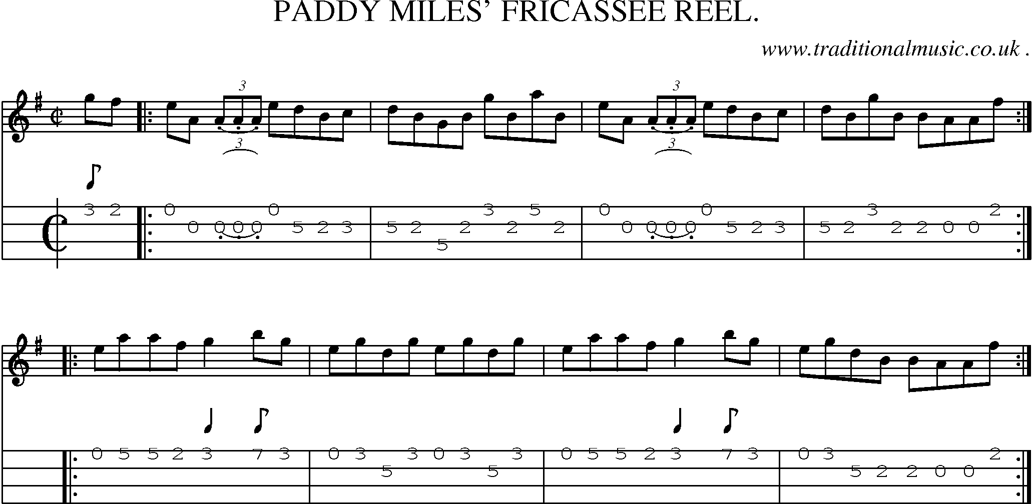 Sheet-Music and Mandolin Tabs for Paddy Miles Fricassee Reel