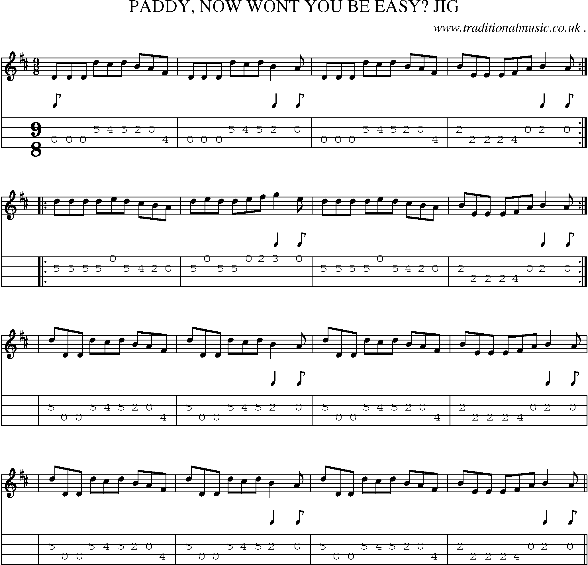 Sheet-Music and Mandolin Tabs for Paddy Now Wont You Be Easy Jig