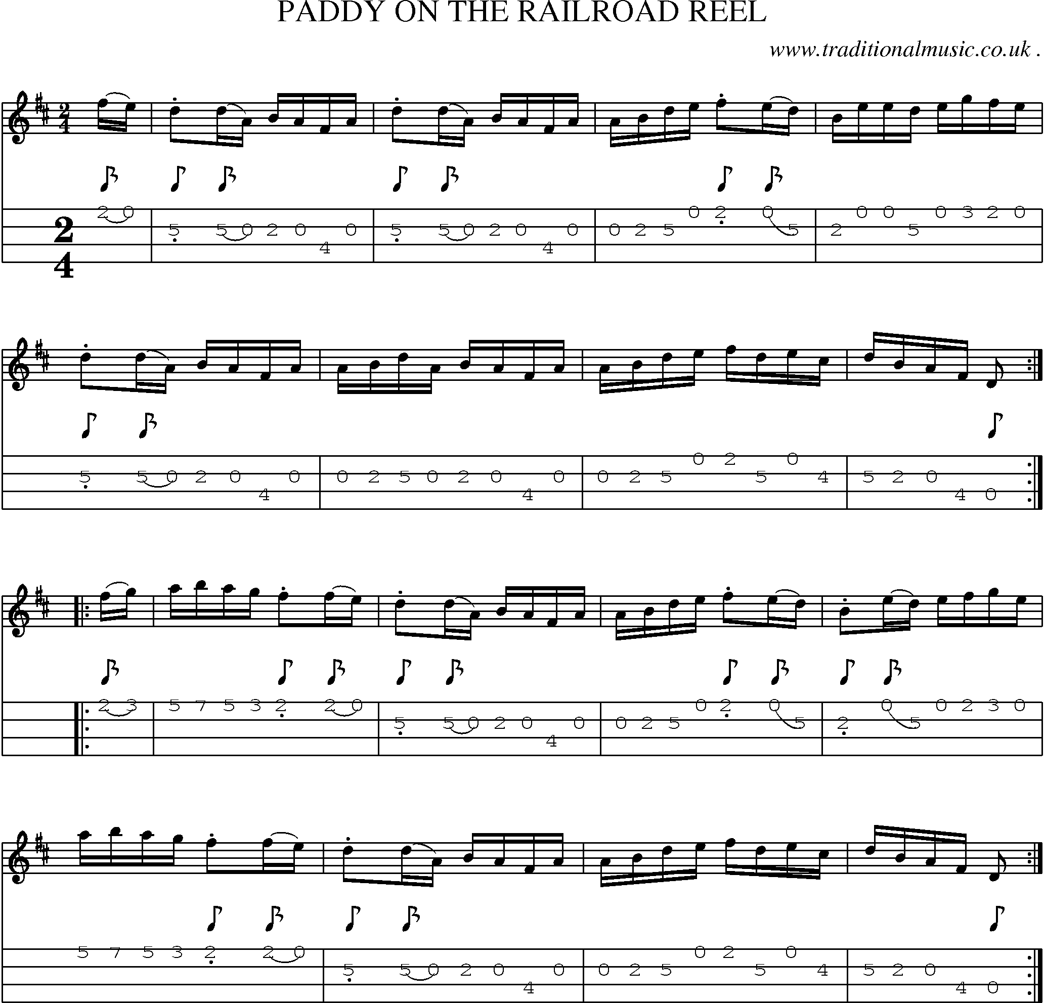 Sheet-Music and Mandolin Tabs for Paddy On The Railroad Reel