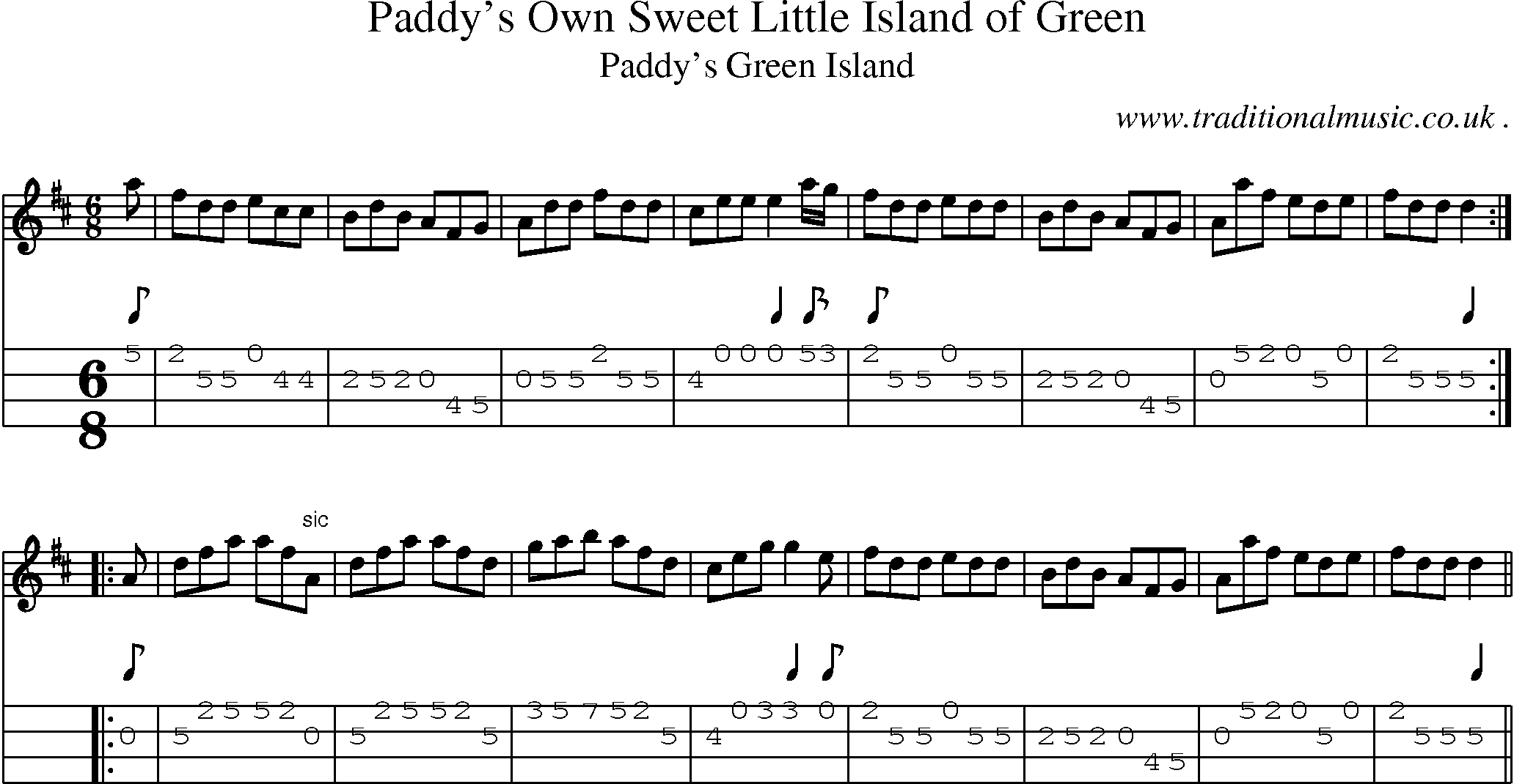 Sheet-Music and Mandolin Tabs for Paddys Own Sweet Little Island Of Green