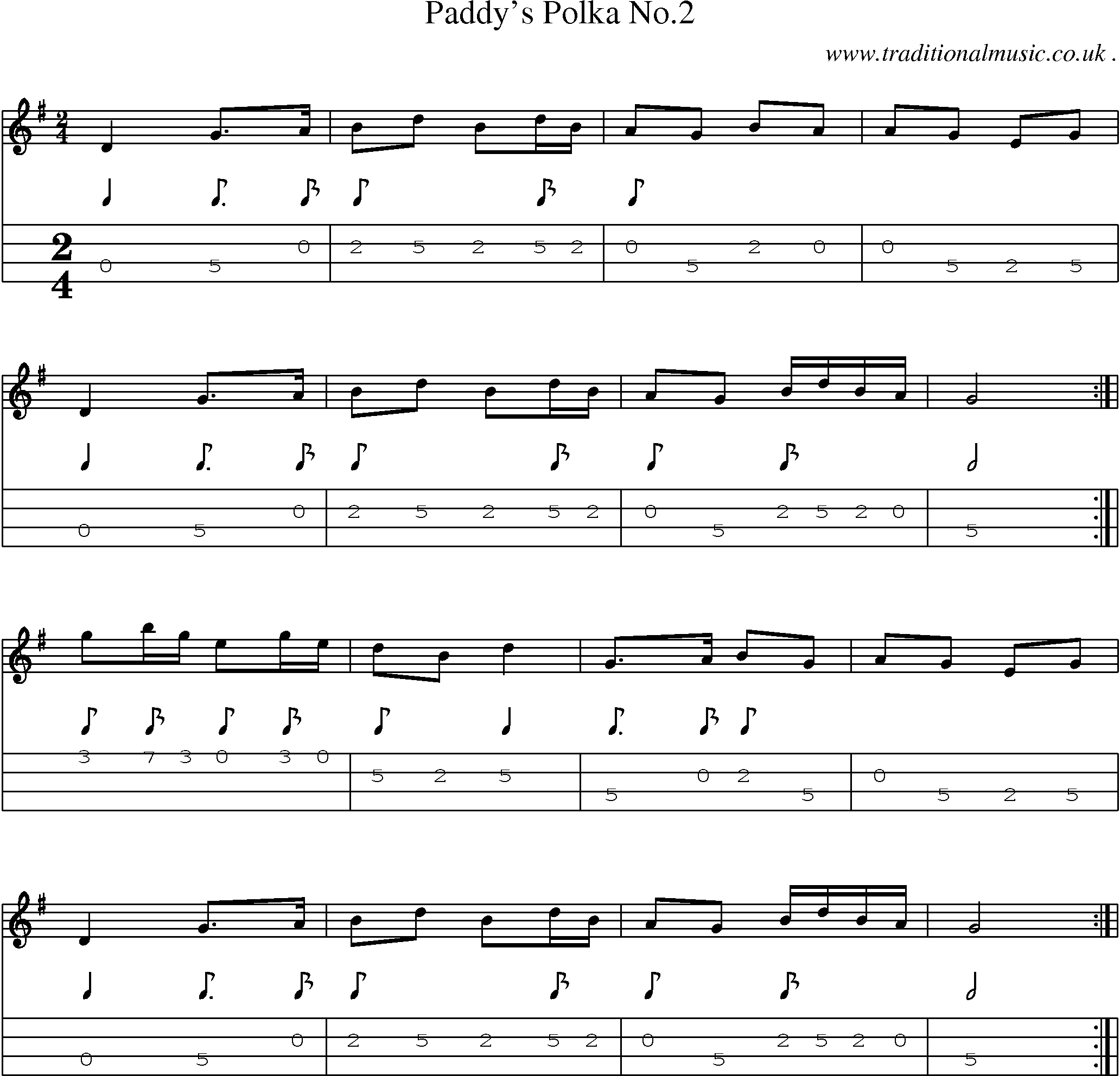 Sheet-Music and Mandolin Tabs for Paddys Polka No2