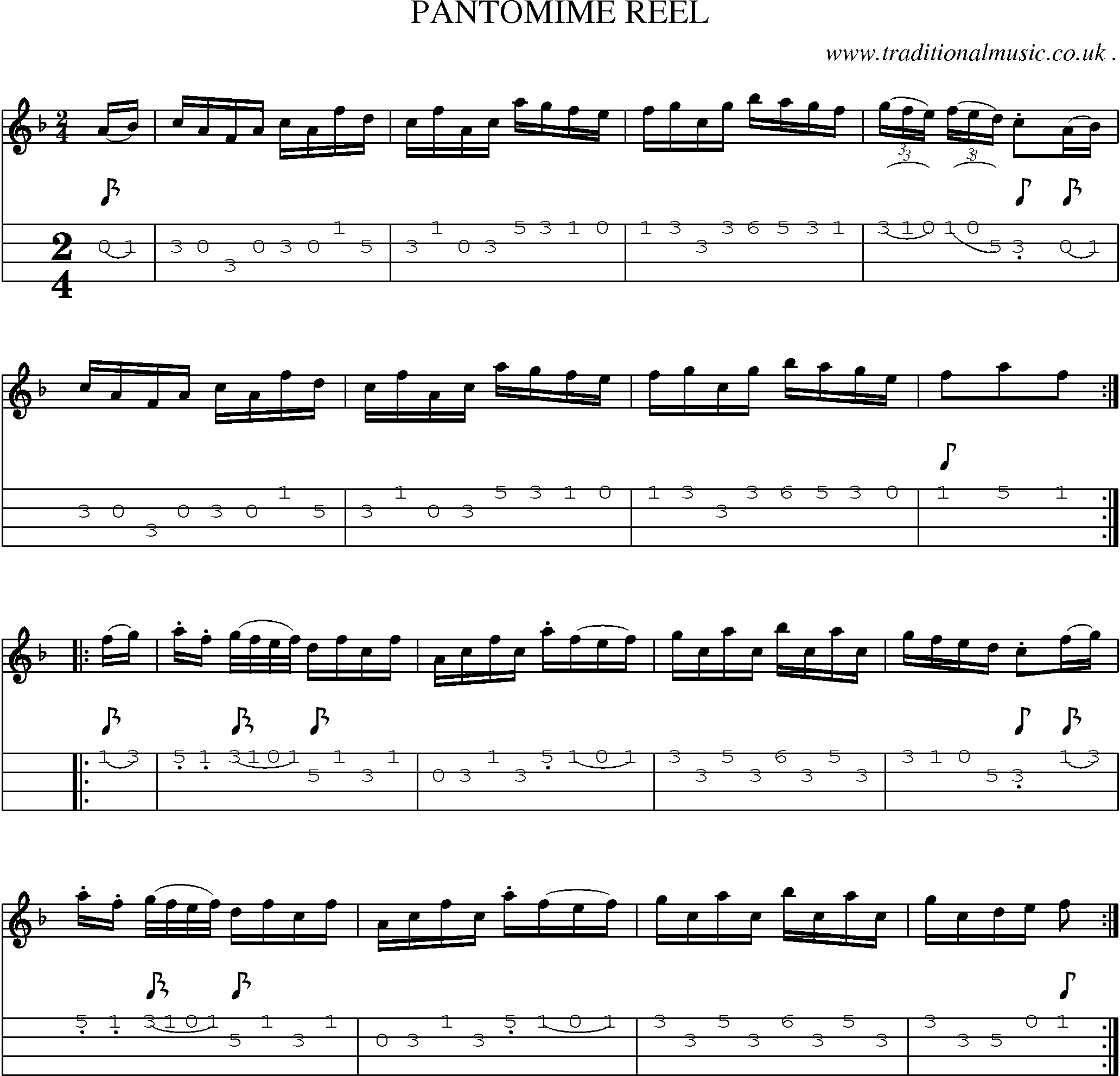 Sheet-Music and Mandolin Tabs for Pantomime Reel