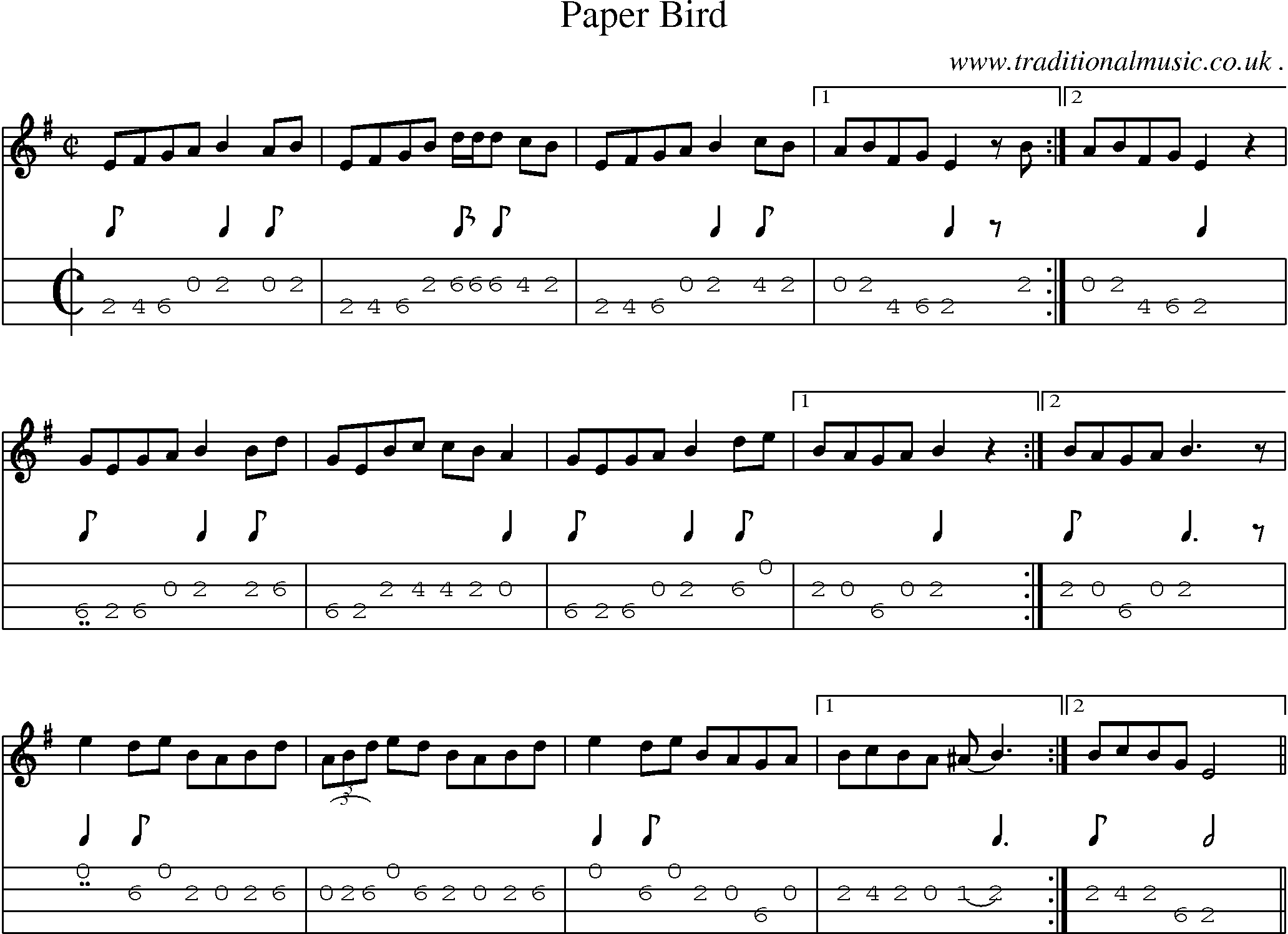 Sheet-Music and Mandolin Tabs for Paper Bird