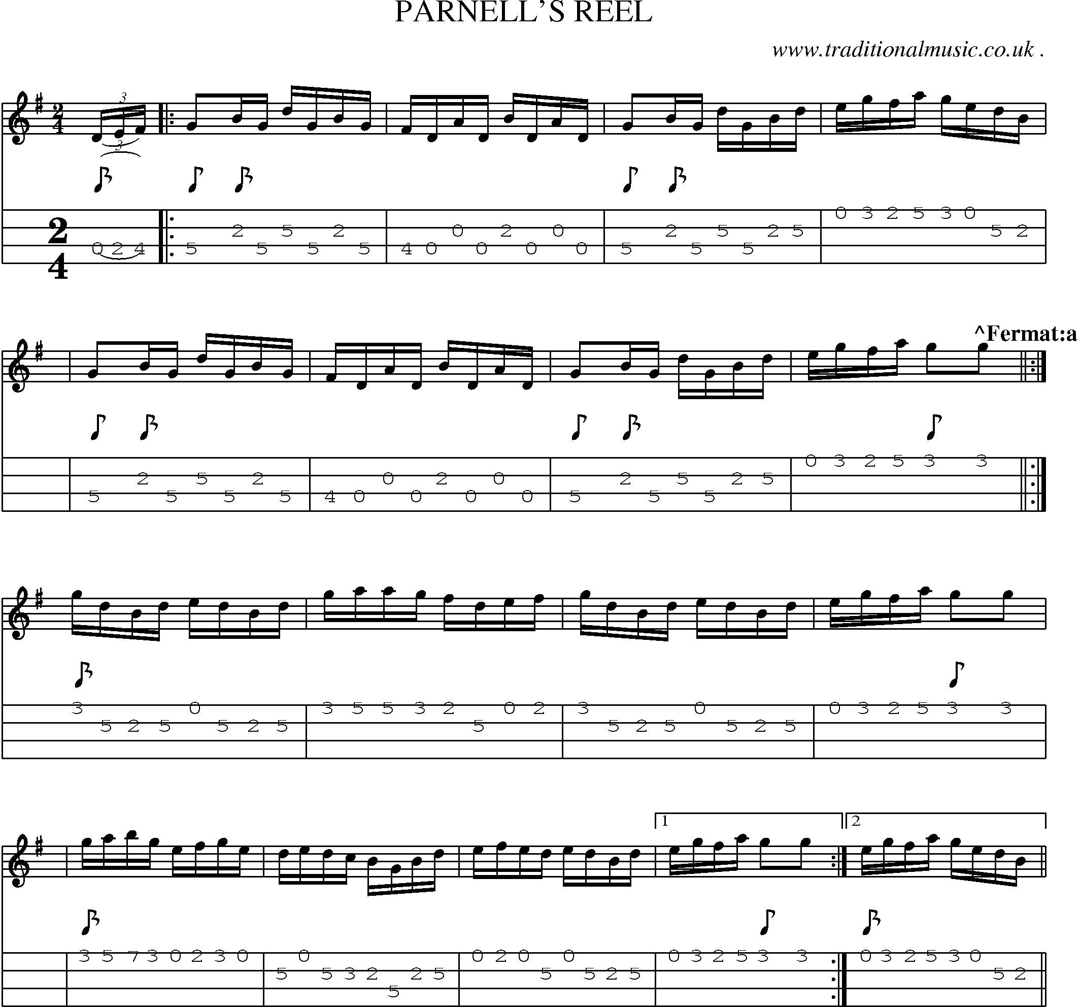 Sheet-Music and Mandolin Tabs for Parnells Reel