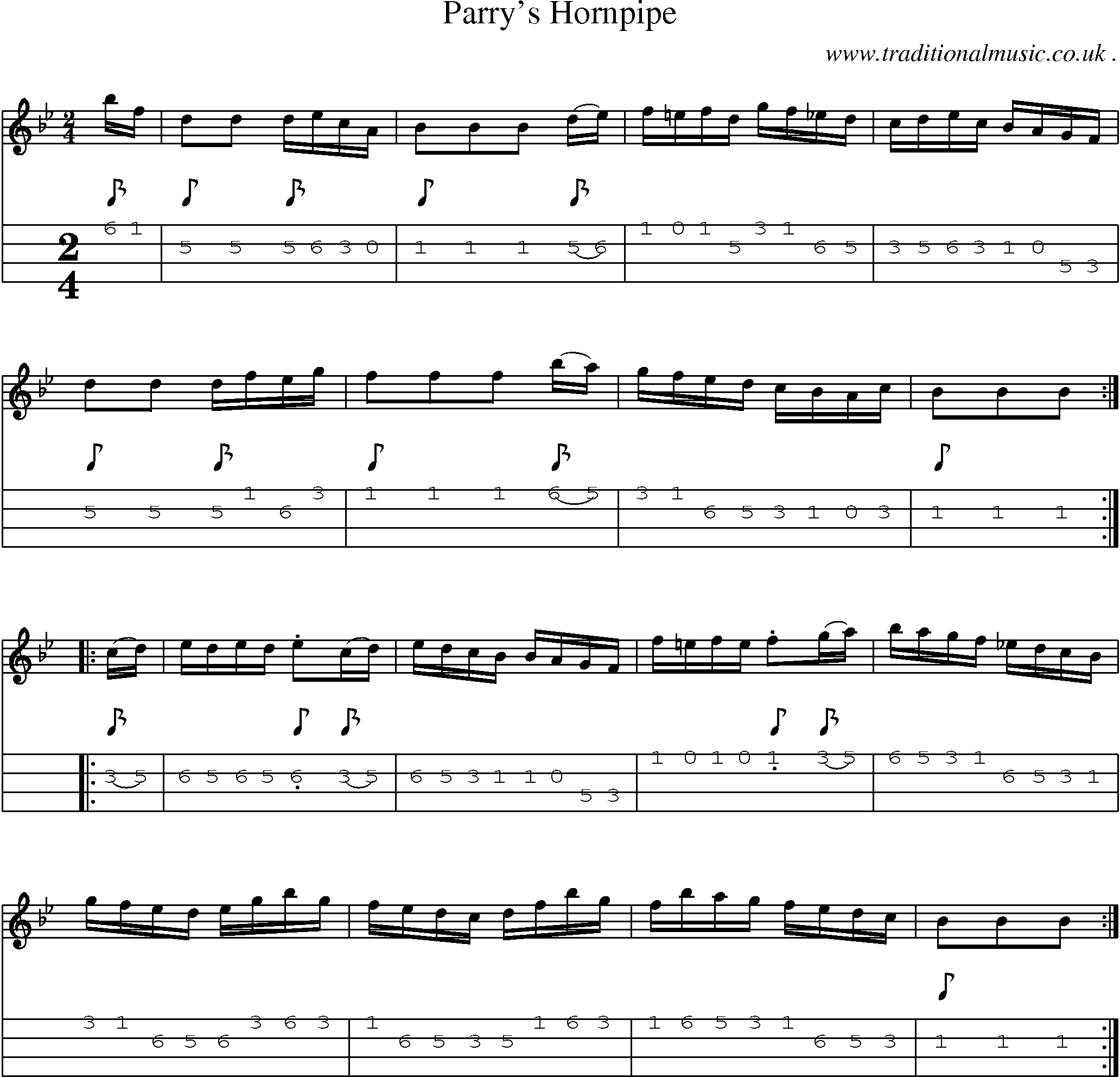 Sheet-Music and Mandolin Tabs for Parrys Hornpipe