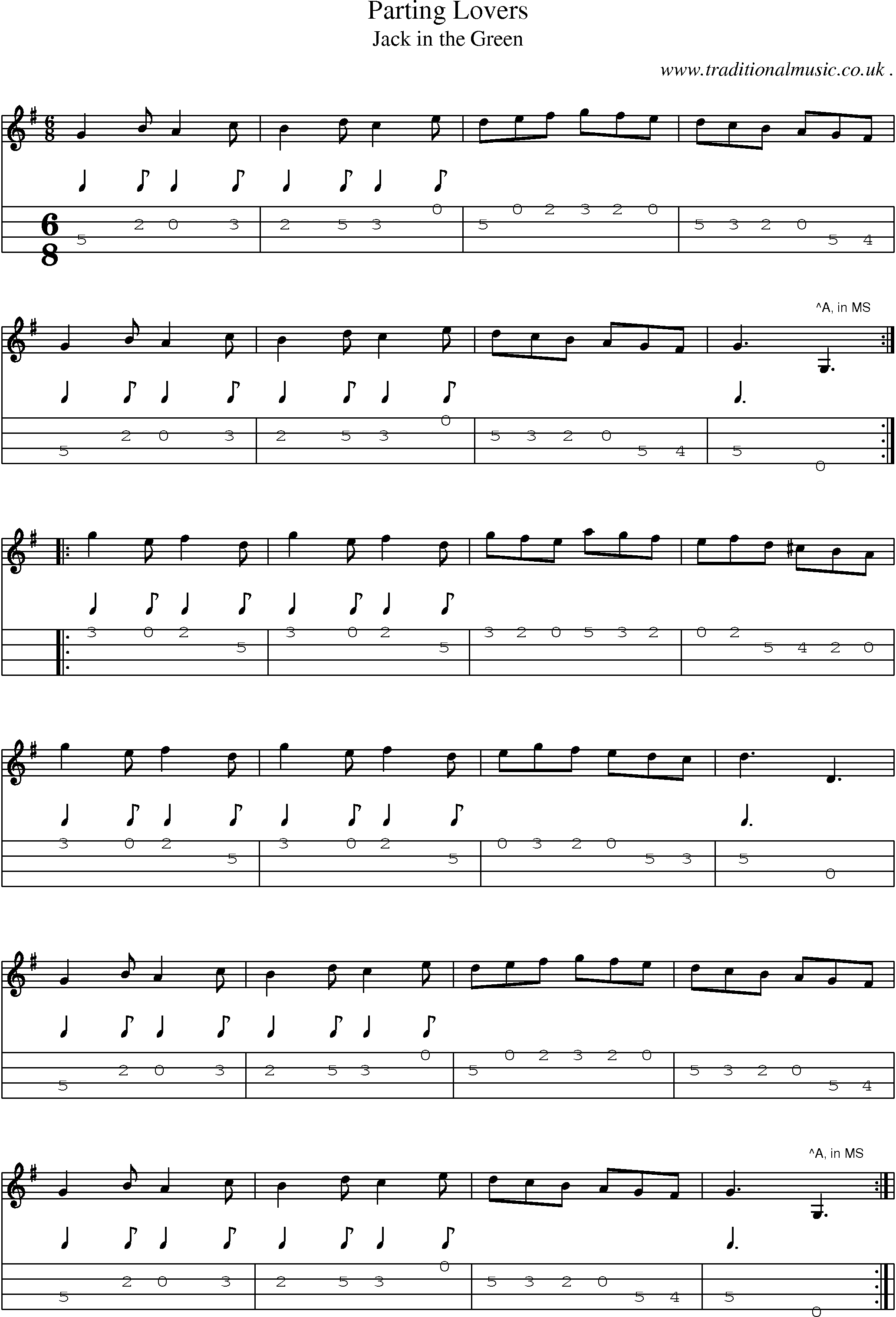 Sheet-Music and Mandolin Tabs for Parting Lovers