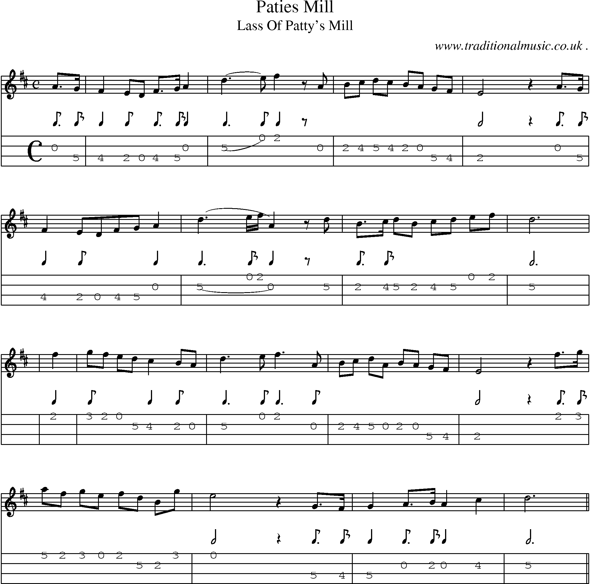 Sheet-Music and Mandolin Tabs for Paties Mill
