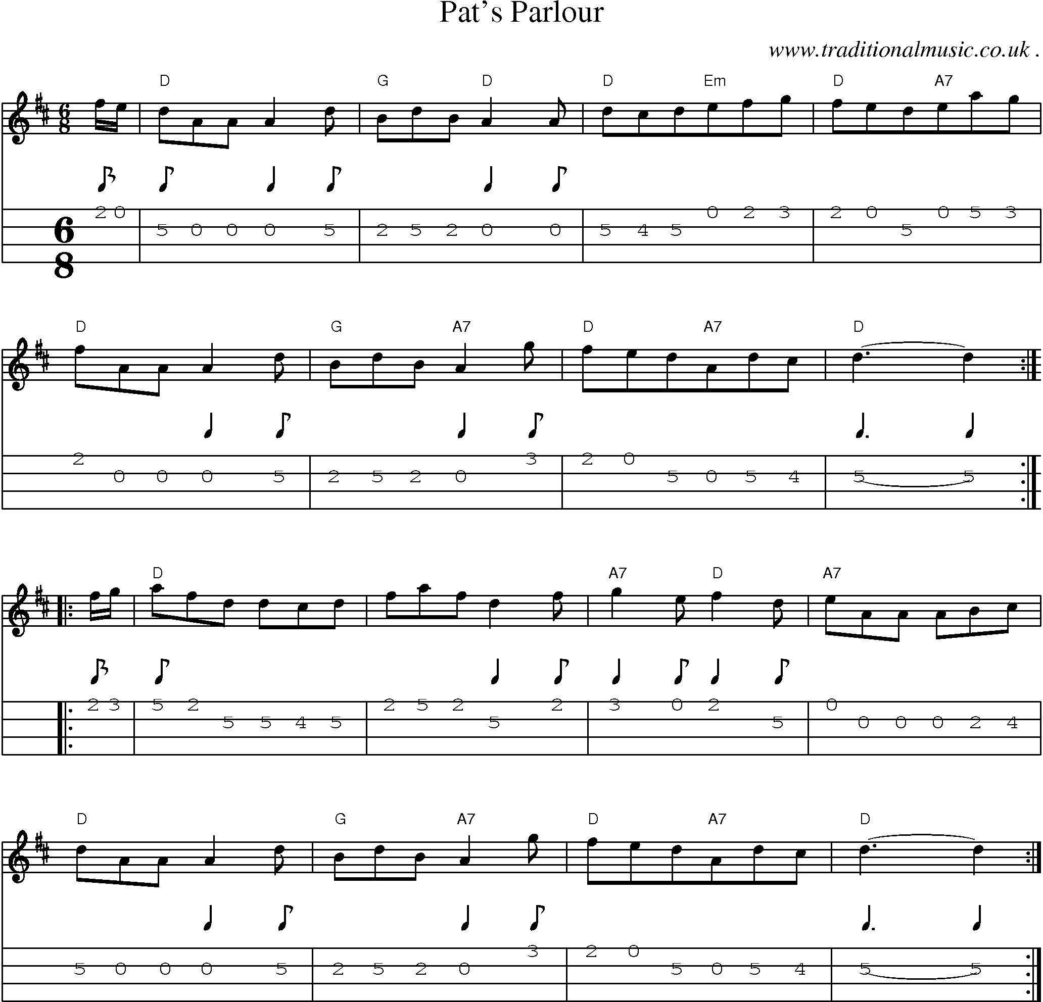 Sheet-Music and Mandolin Tabs for Pats Parlour
