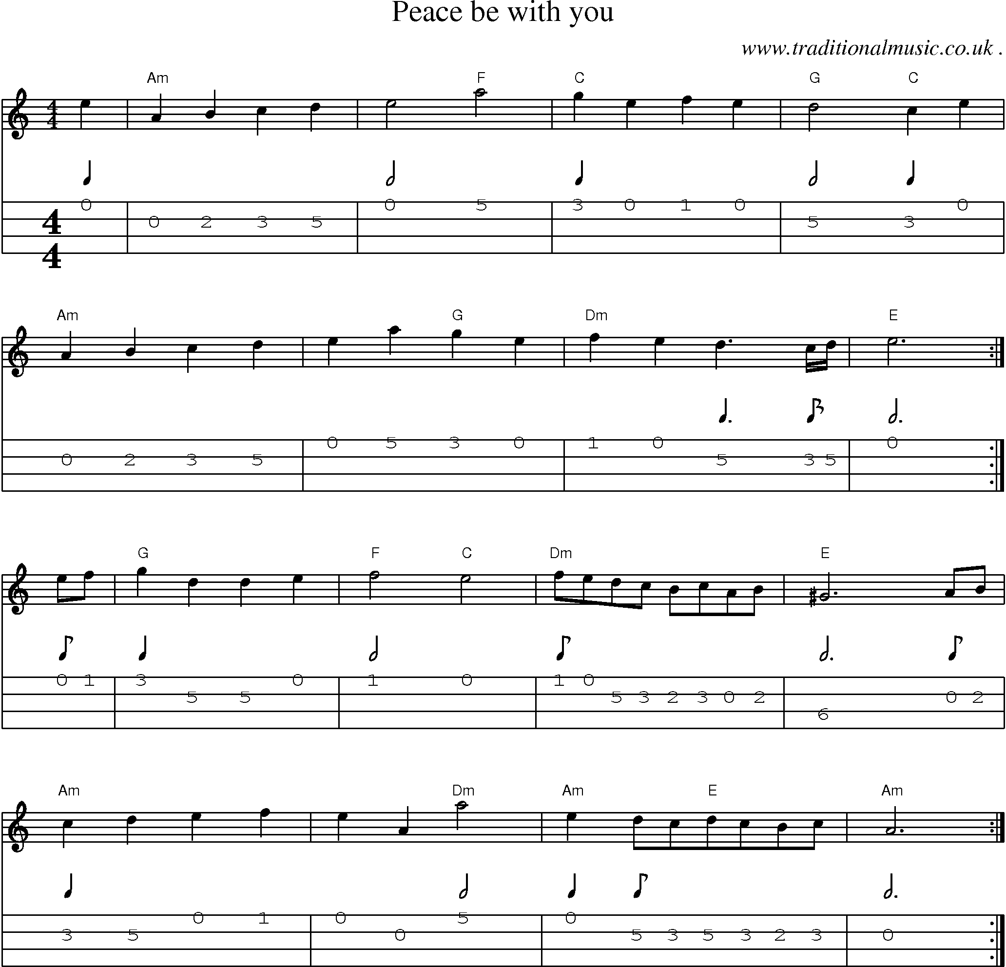 Sheet-Music and Mandolin Tabs for Peace Be With You