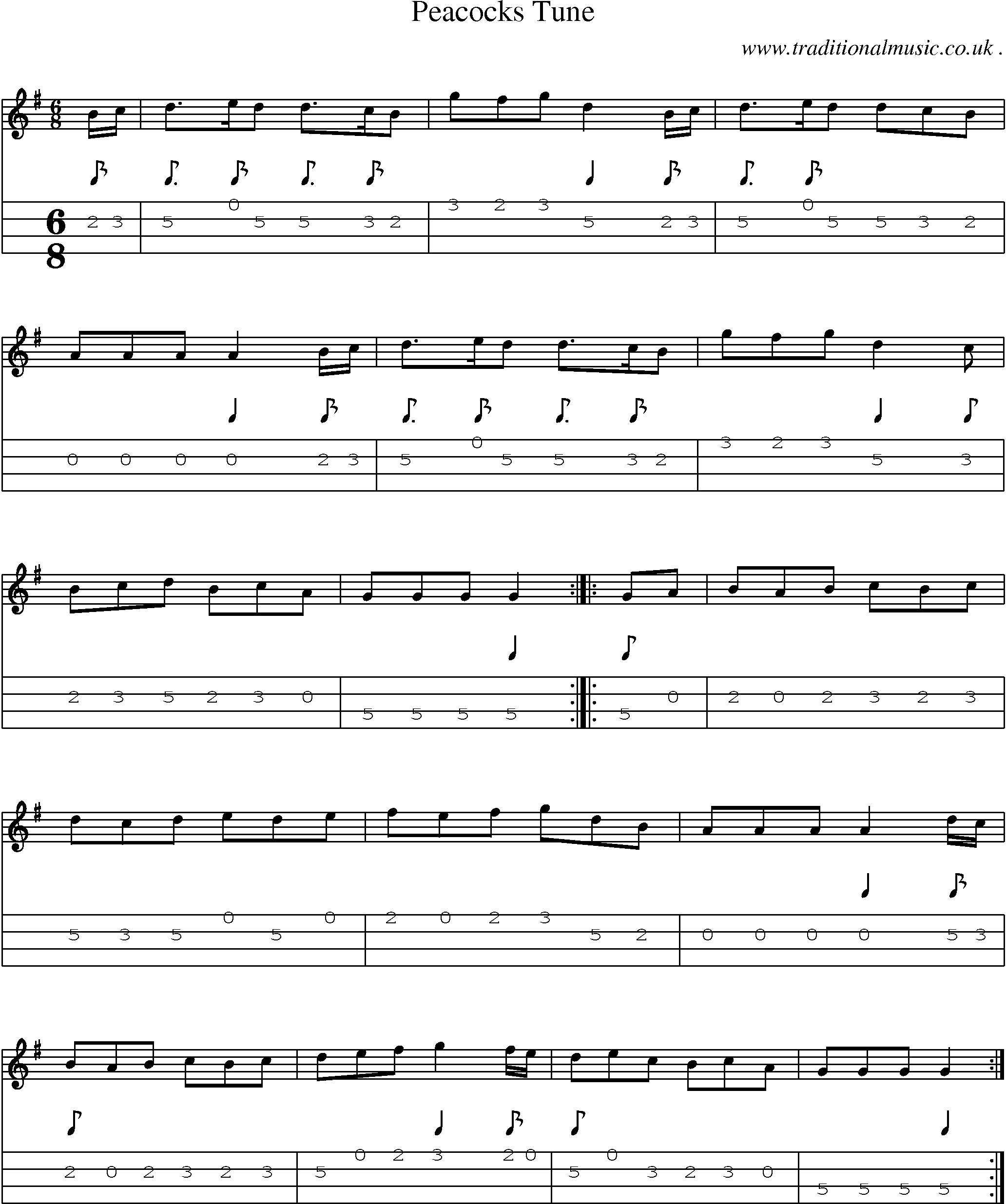 Sheet-Music and Mandolin Tabs for Peacocks Tune