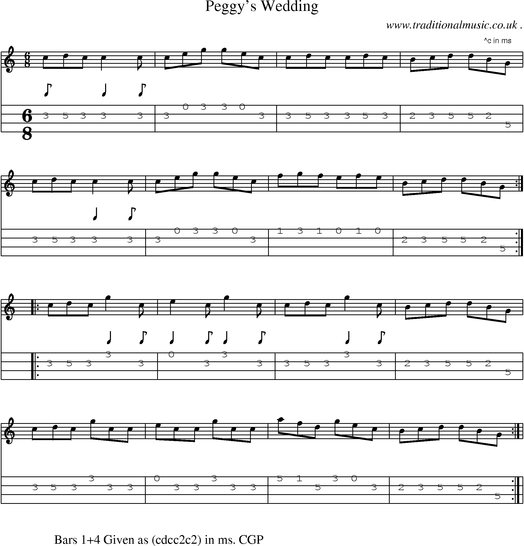 Sheet-Music and Mandolin Tabs for Peggys Wedding