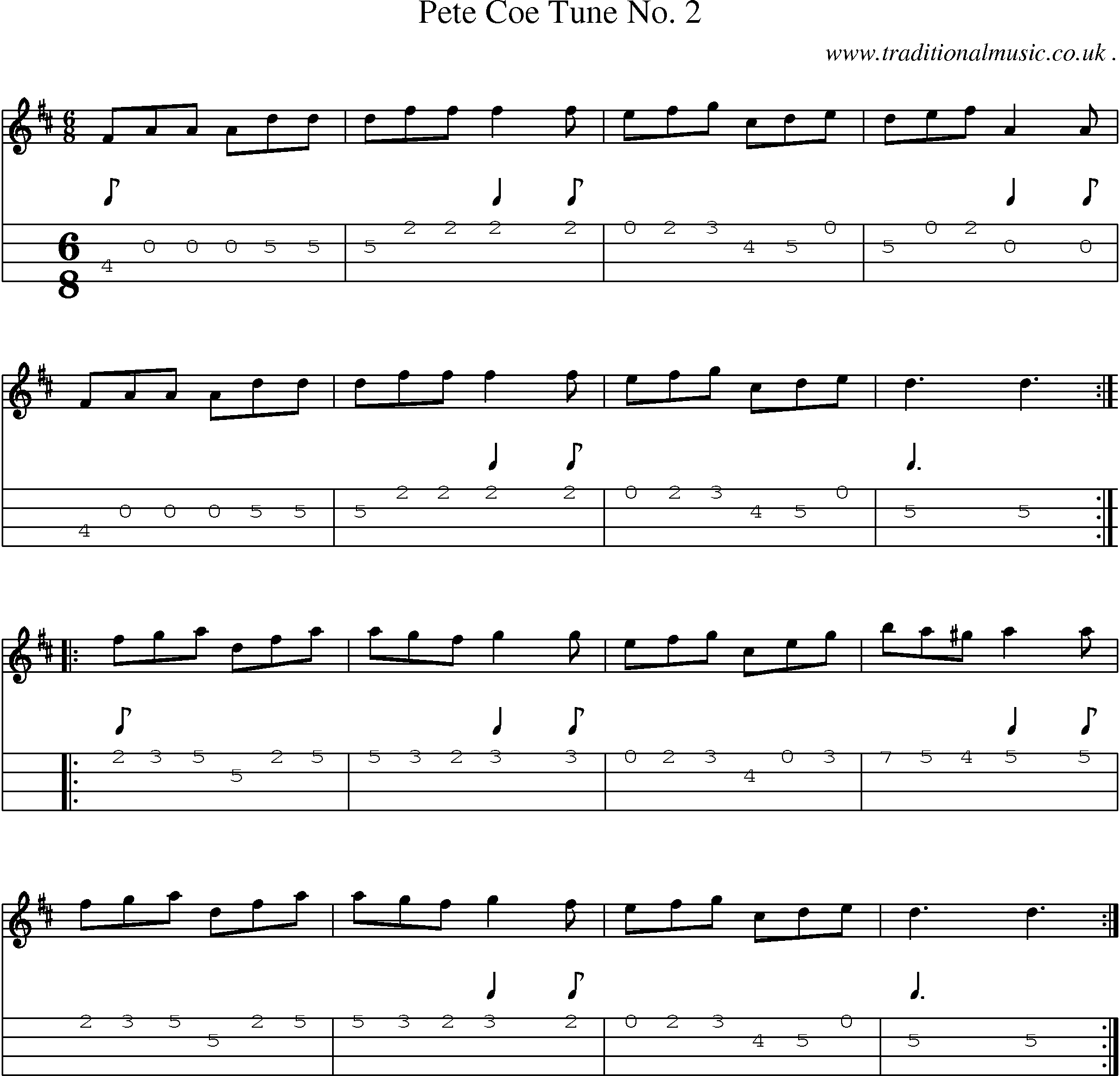 Sheet-Music and Mandolin Tabs for Pete Coe Tune No 2