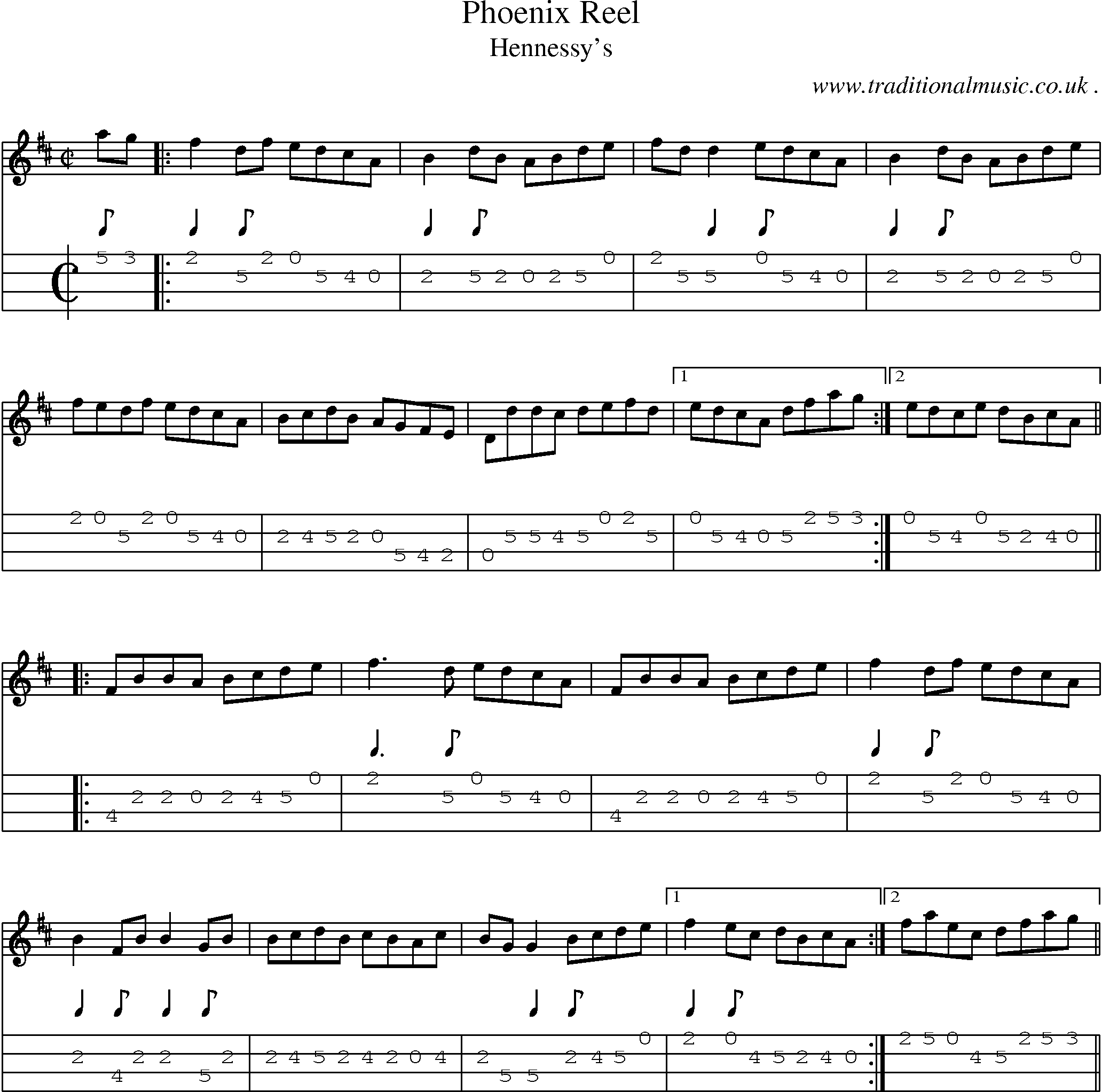 Sheet-Music and Mandolin Tabs for Phoenix Reel