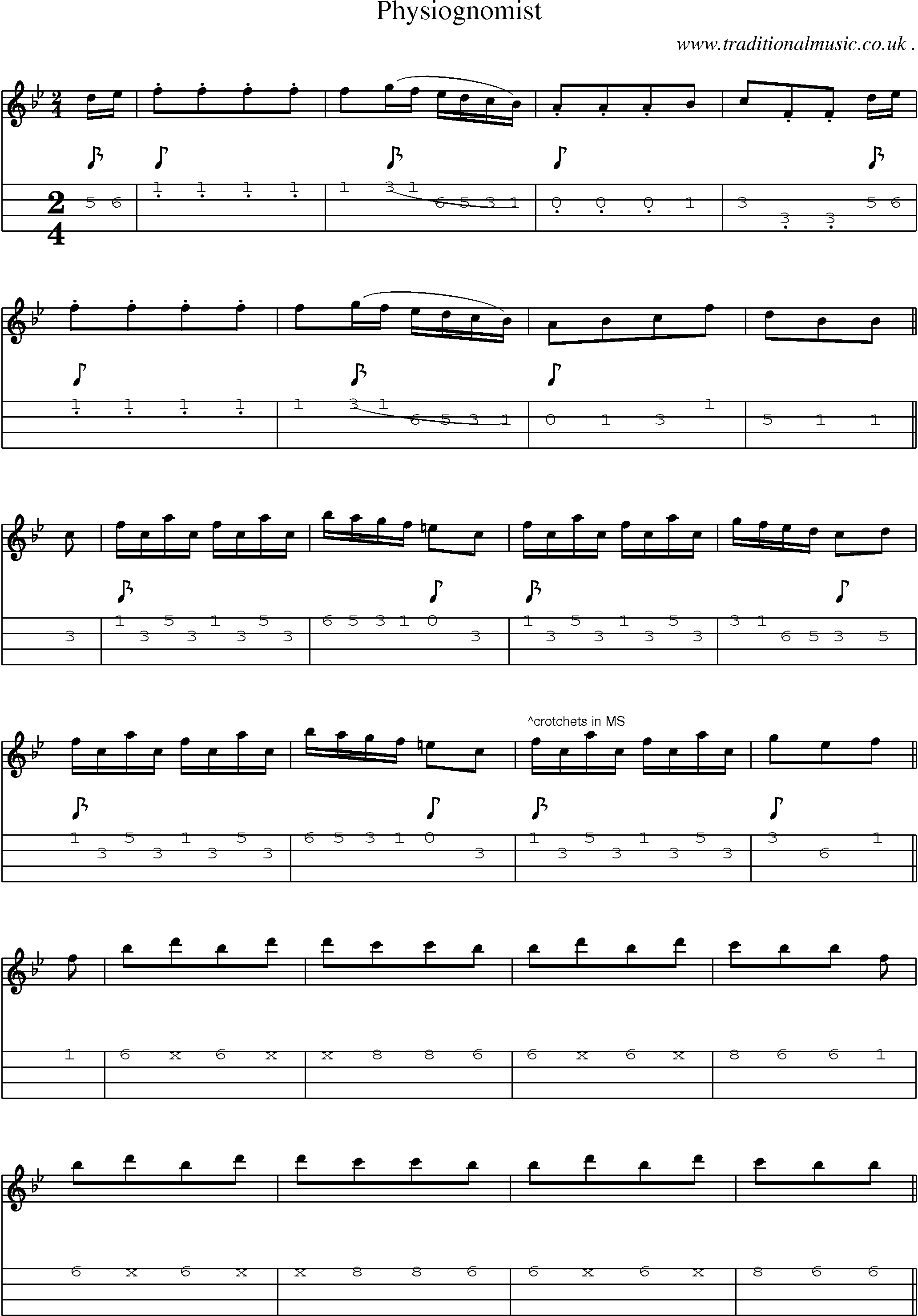 Sheet-Music and Mandolin Tabs for Physiognomist