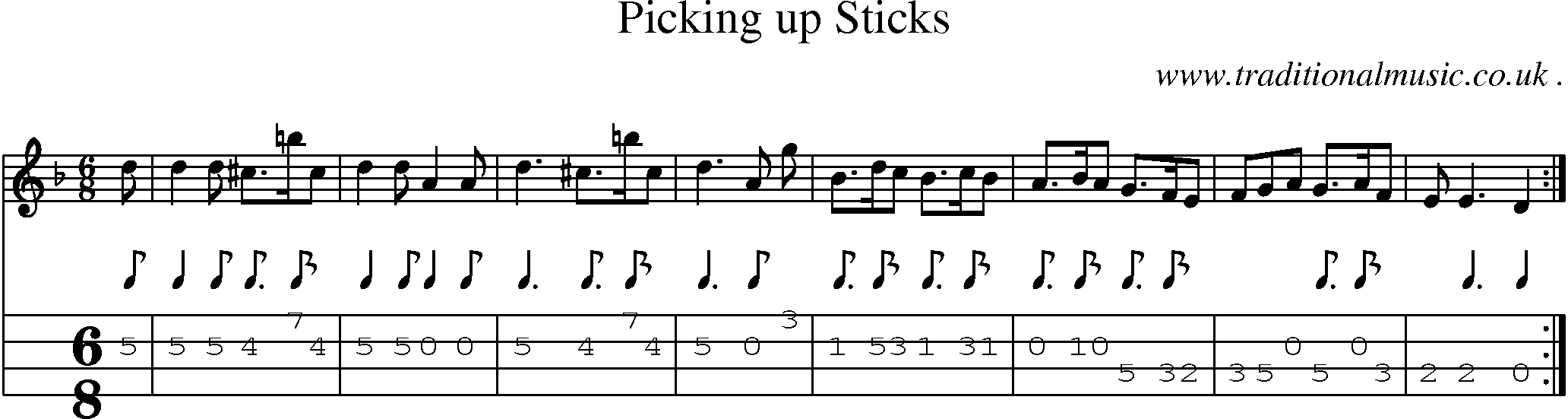 Sheet-Music and Mandolin Tabs for Picking Up Sticks