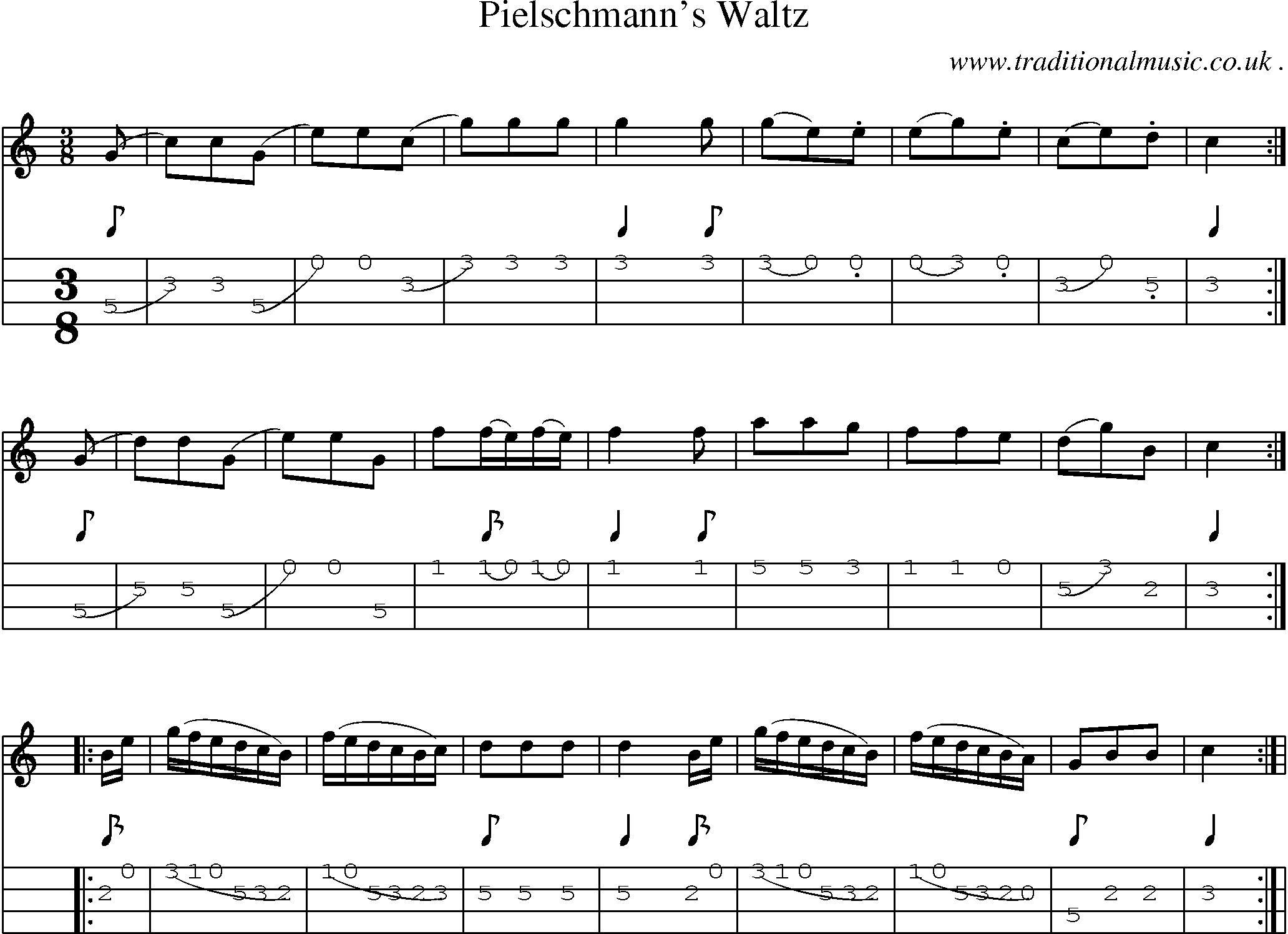 Sheet-Music and Mandolin Tabs for Pielschmanns Waltz