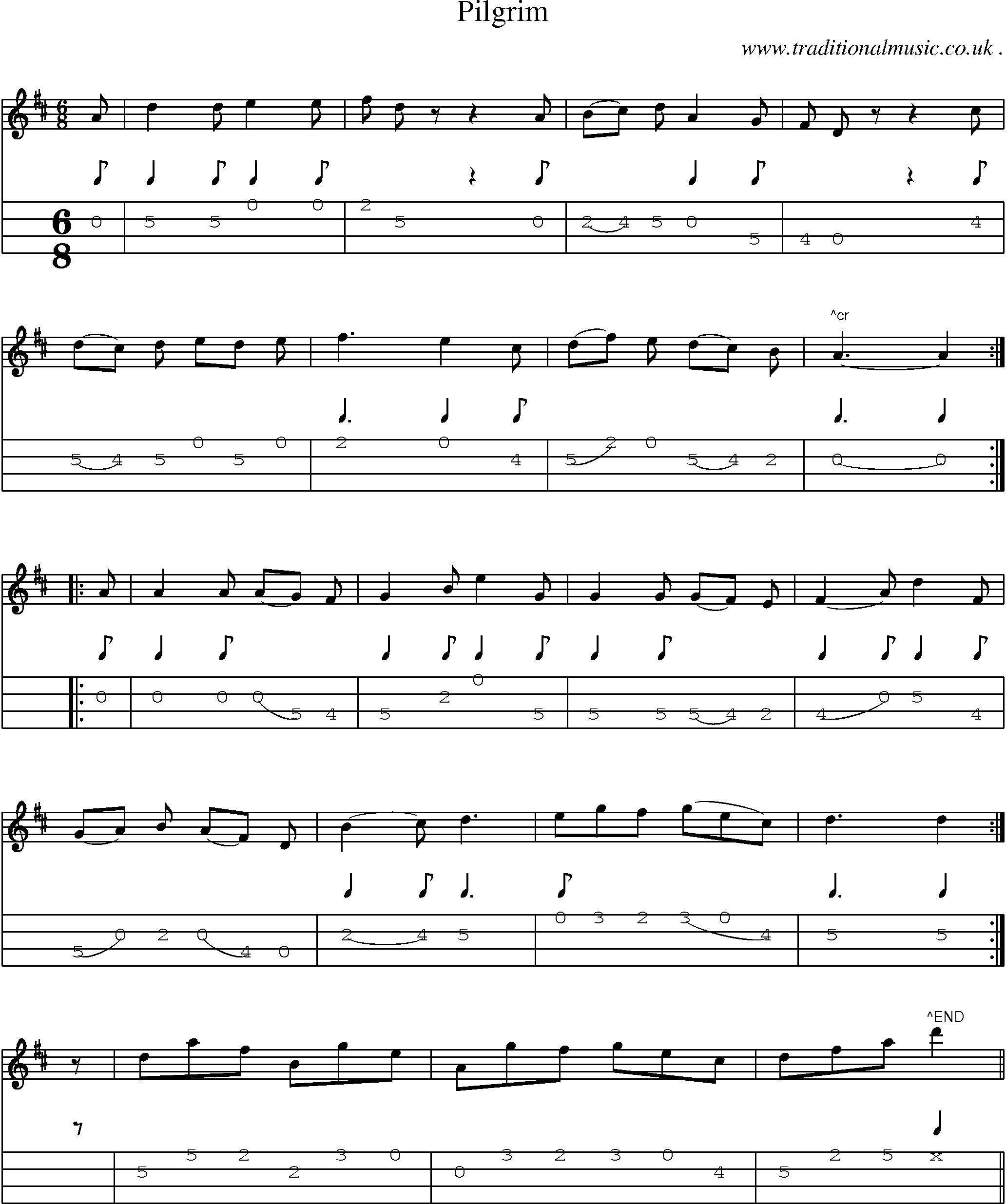 Sheet-Music and Mandolin Tabs for Pilgrim