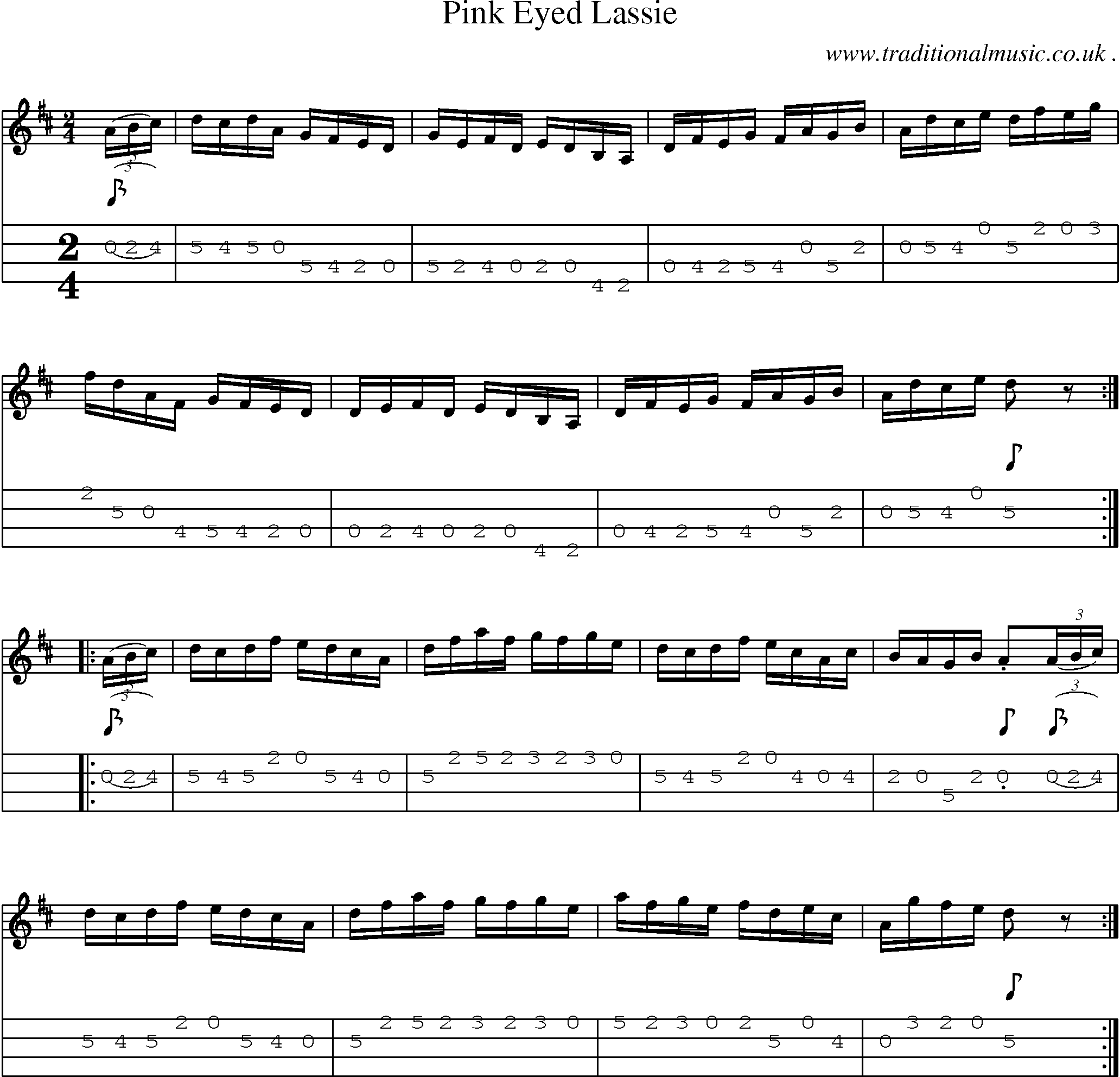 Sheet-Music and Mandolin Tabs for Pink Eyed Lassie