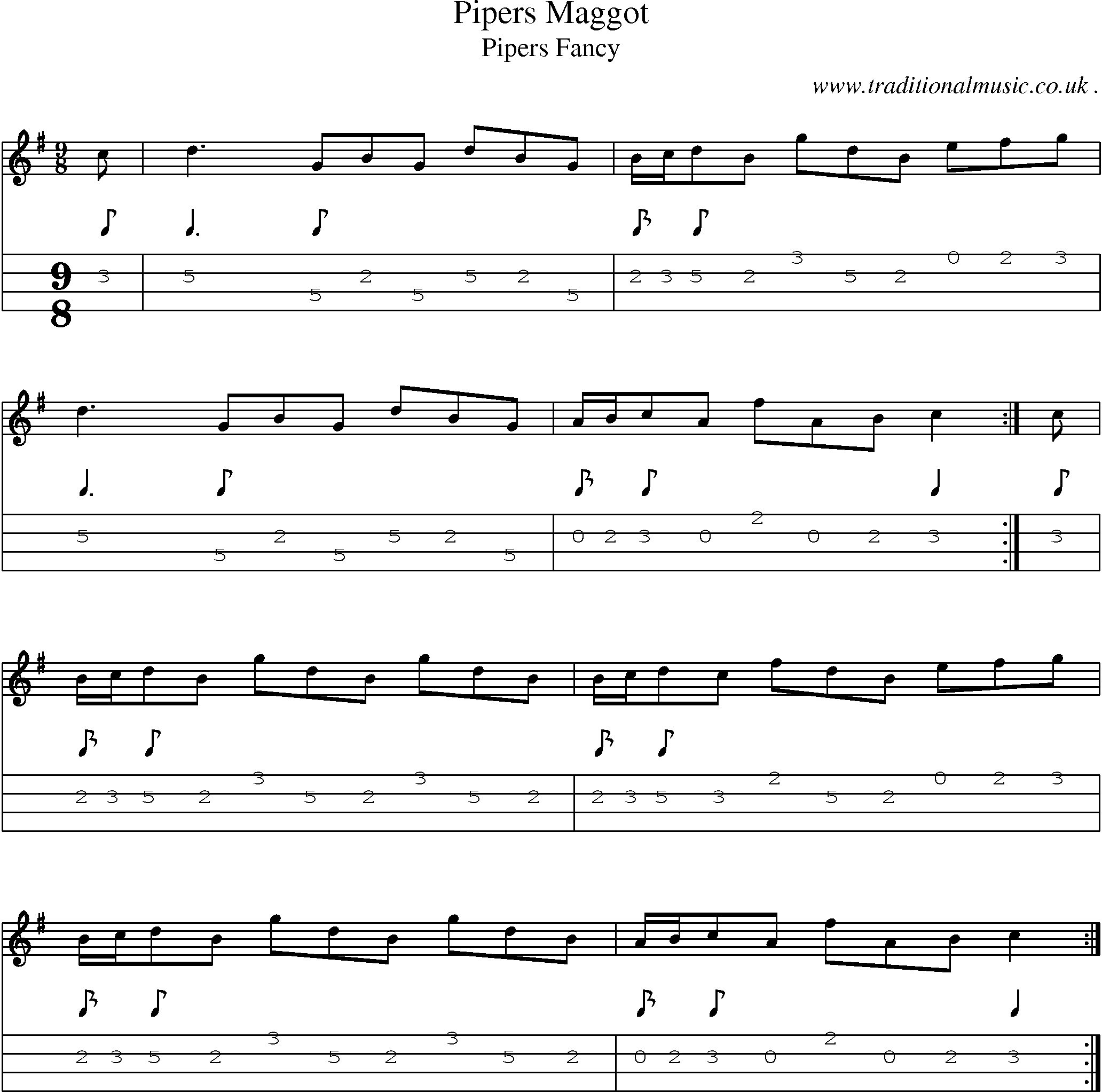 Sheet-Music and Mandolin Tabs for Pipers Maggot