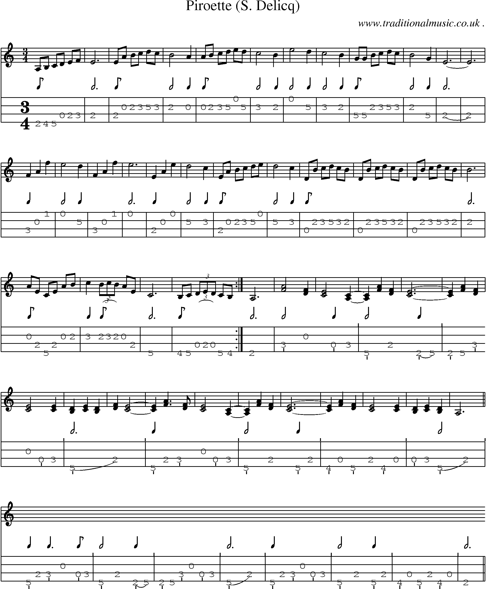 Sheet-Music and Mandolin Tabs for Piroette (s Delicq)