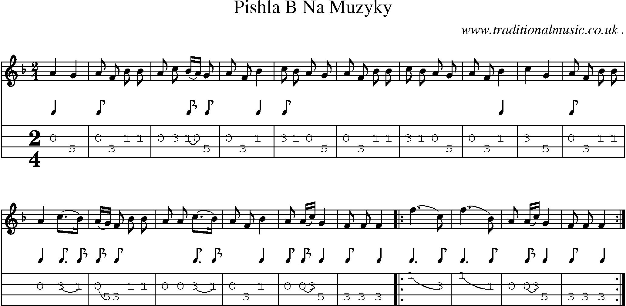Sheet-Music and Mandolin Tabs for Pishla B Na Muzyky