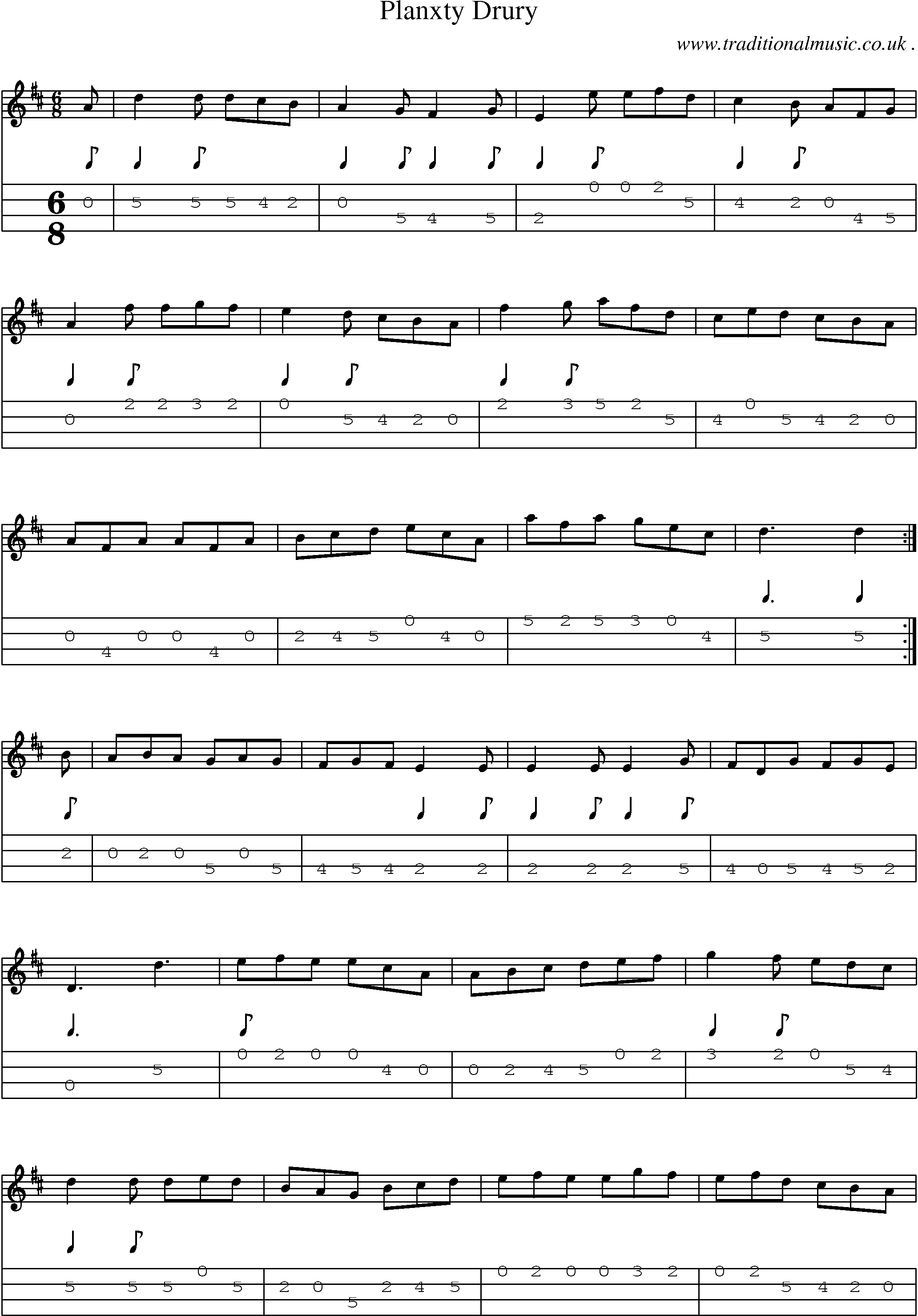 Sheet-Music and Mandolin Tabs for Planxty Drury