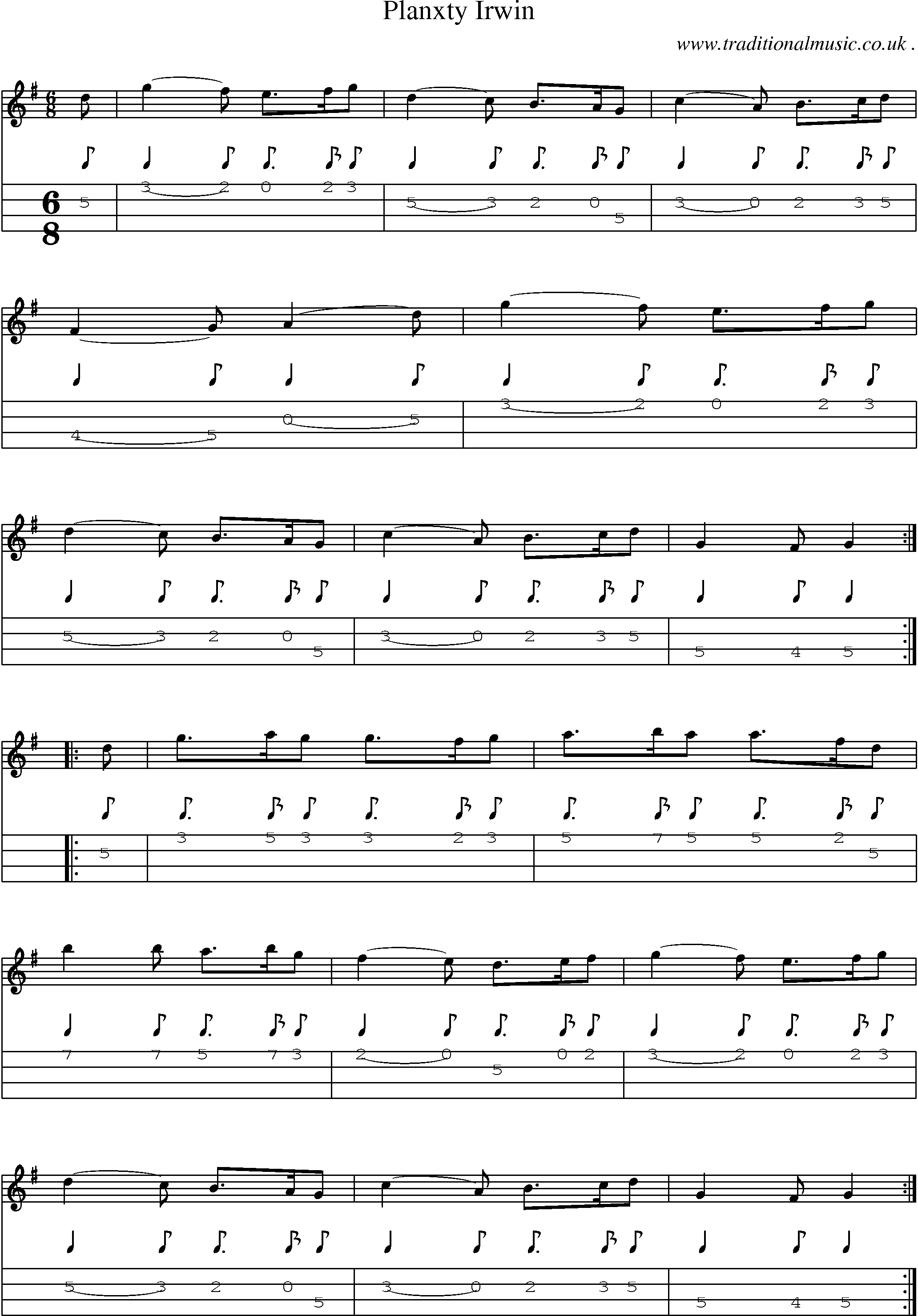Sheet-Music and Mandolin Tabs for Planxty Irwin