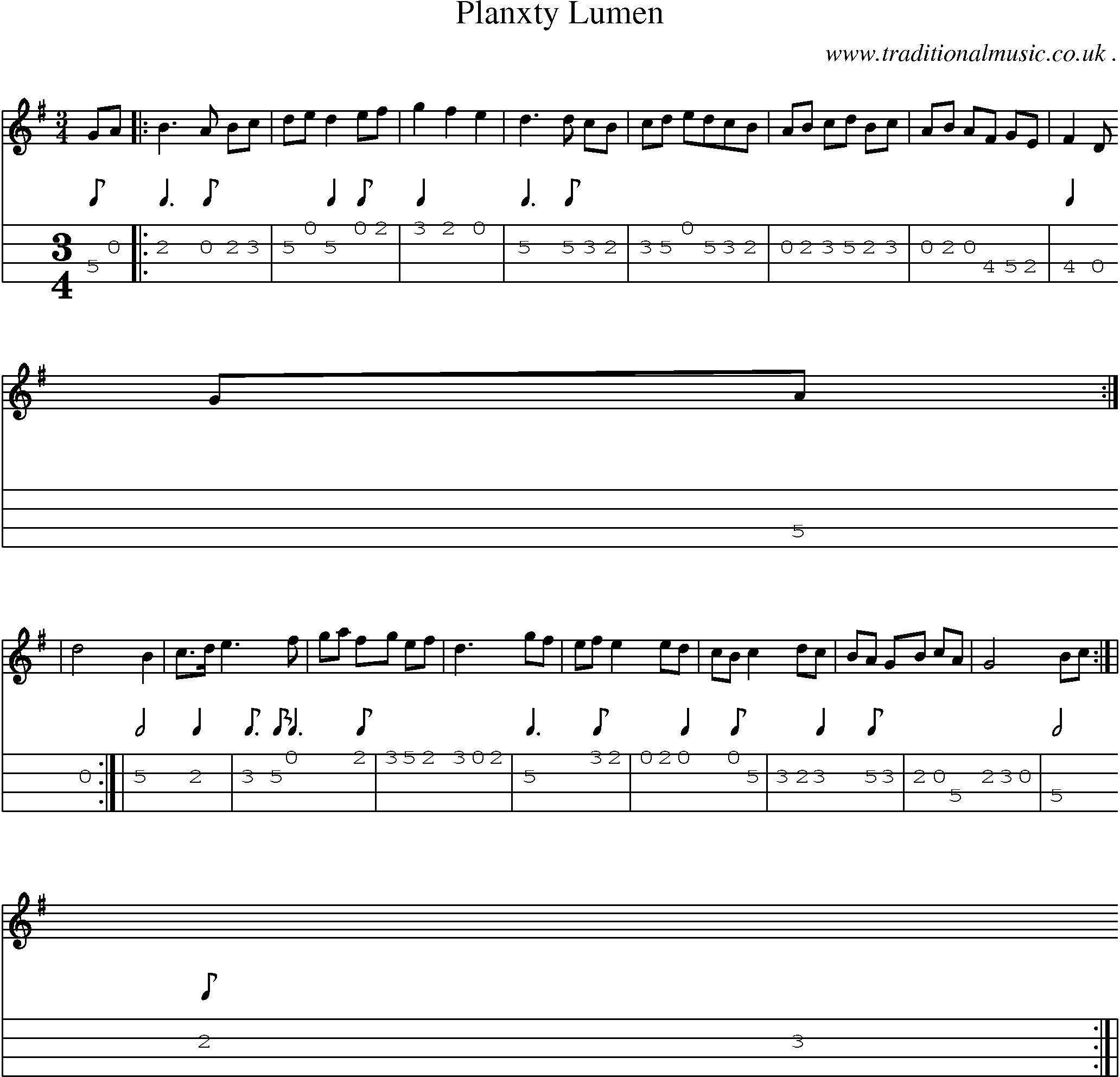 Sheet-Music and Mandolin Tabs for Planxty Lumen