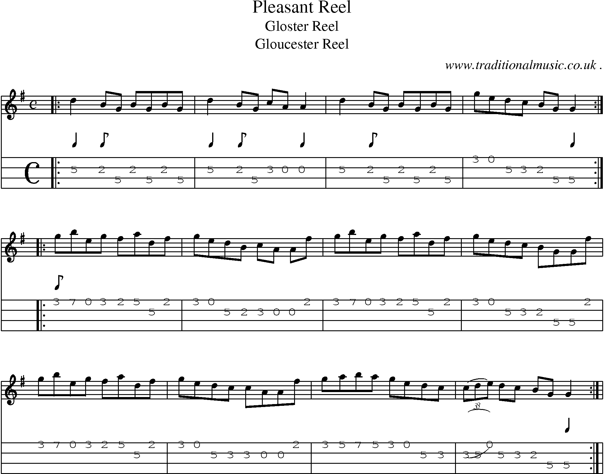 Sheet-Music and Mandolin Tabs for Pleasant Reel