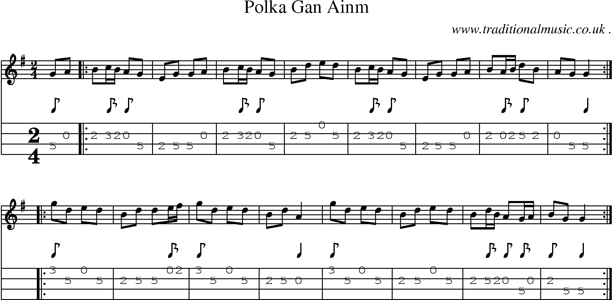 Sheet-Music and Mandolin Tabs for Polka Gan Ainm